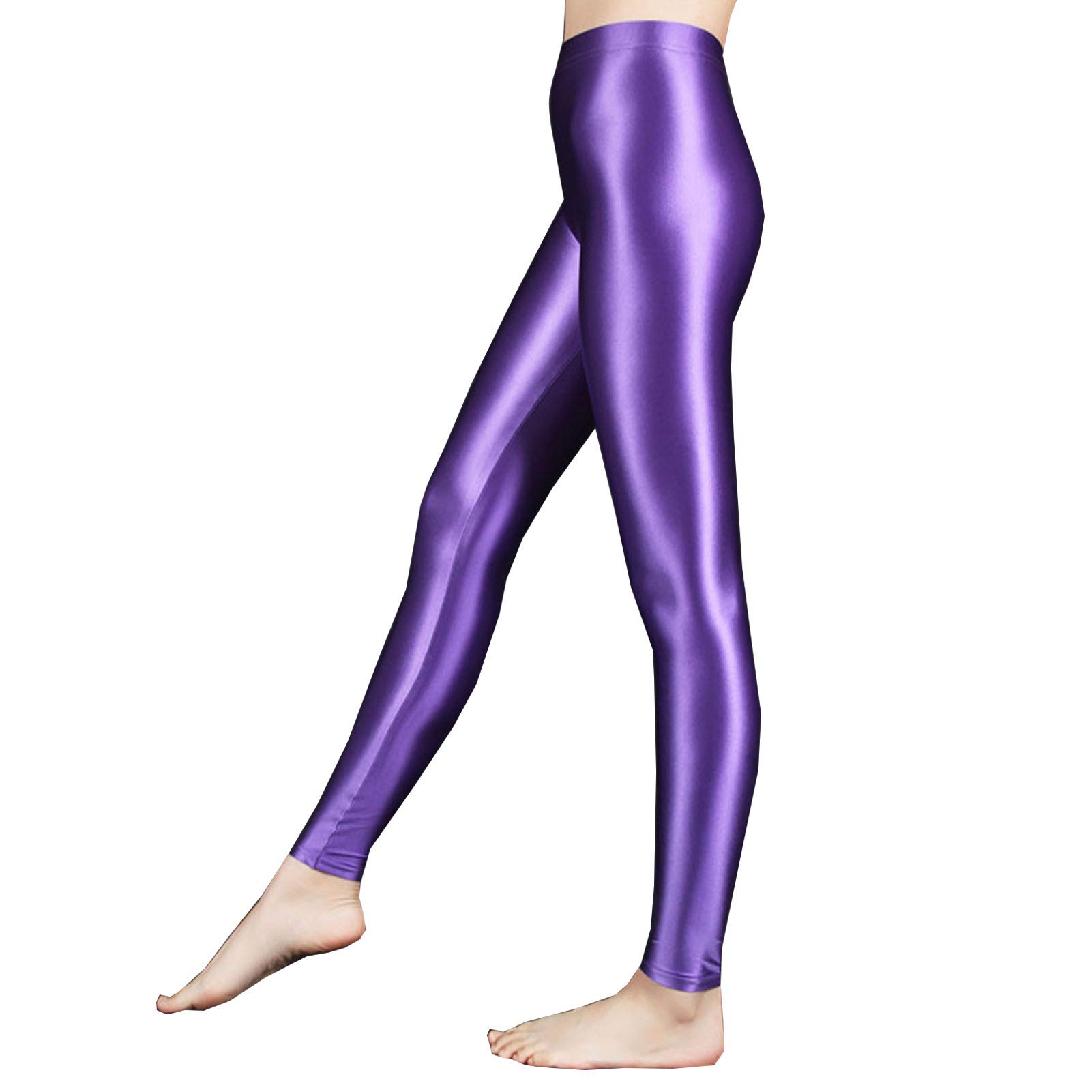 Leesuo Women's Sexy High Gloss Nylon Sheer Opaque Leggings - Shiny Yoga Tights for Workout, Dance & Fashion (Black, Medium) | Perfect for Gym, Party & Everyday Wear