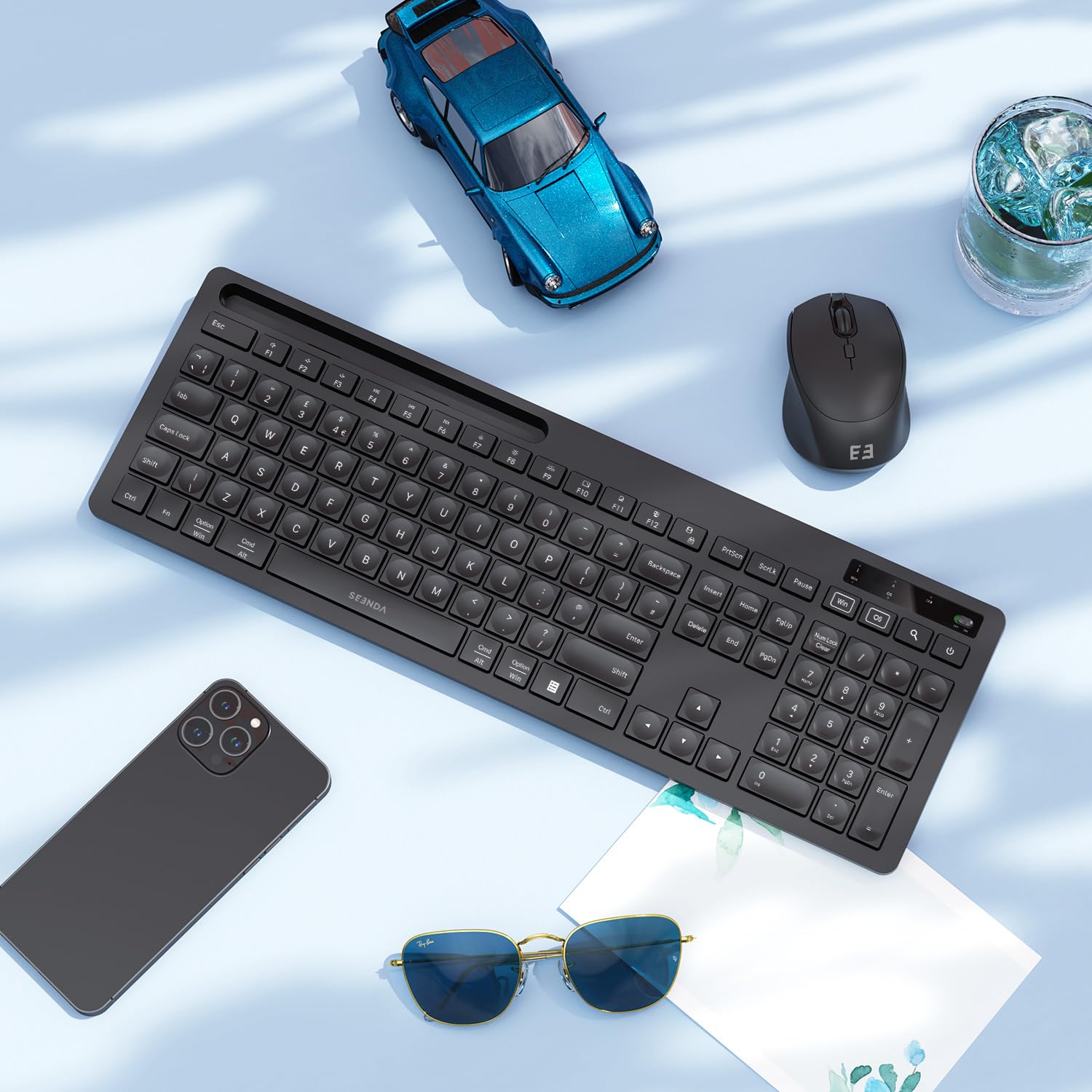 Wireless Keyboard Mouse Set with USB A/C for Macbook, PC, Laptop - Home & Office Use
