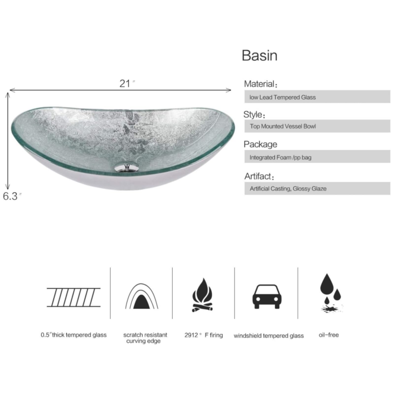 24 Inch Bathroom Vanity Set with Sink Cabinet, Silver Countertop & Glass Vessel Bowl - MDF Brown Finish & 1.5 GPM Faucet for Modern Bathroom Remodeling & Small Space Solutions