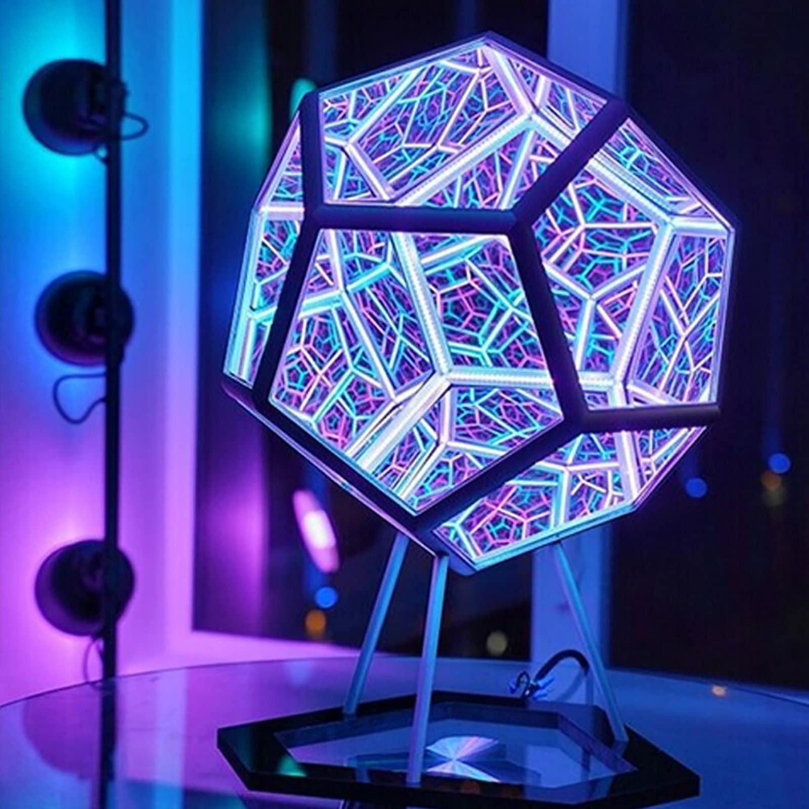 3D Infinite Dodecahedron LED Color Changing Art Light - USB Rechargeable Night Light for Home, Bedroom, Office Desk Decor | Mood Lighting & Gift Idea