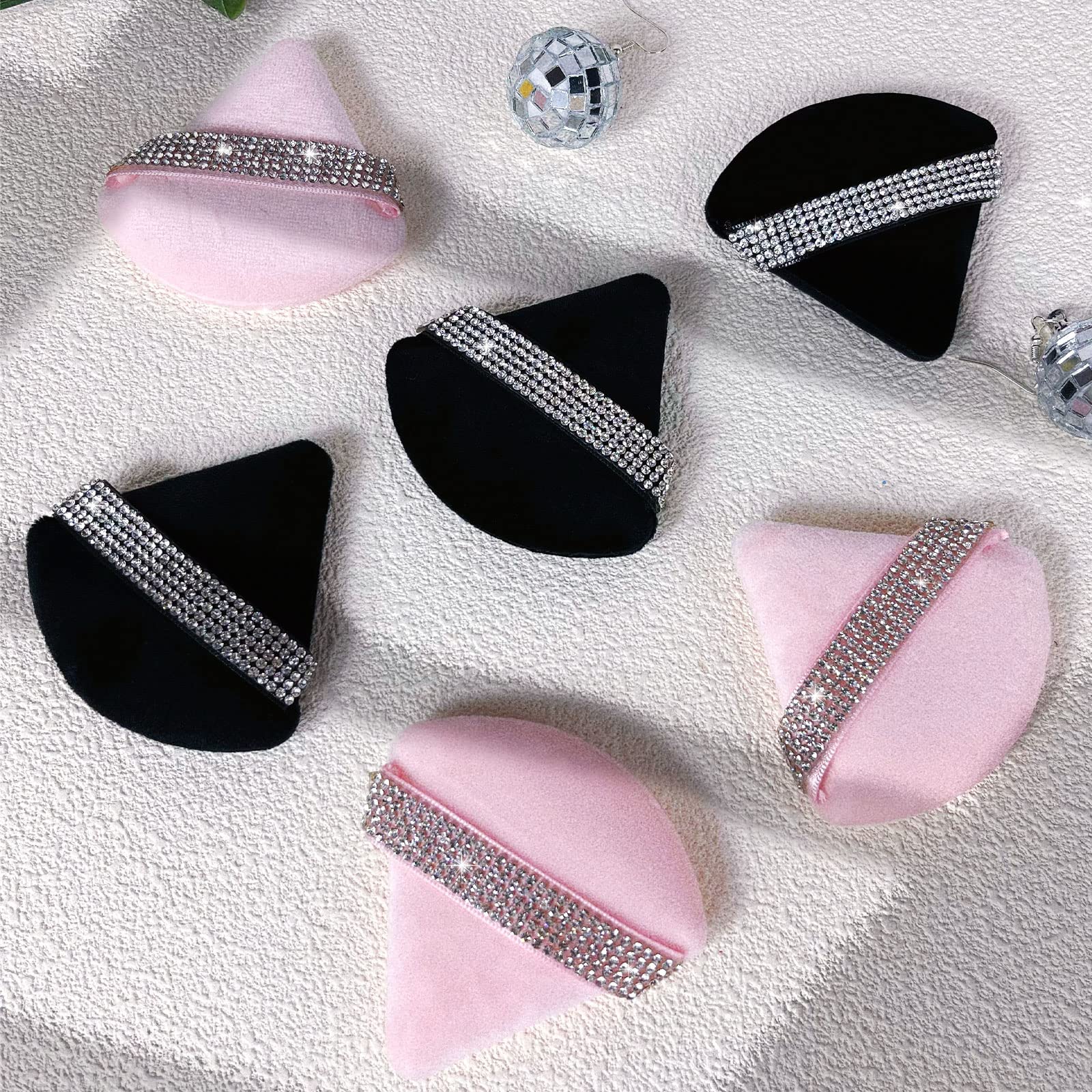 6-Piece Velour Powder Puff Set - Soft Triangle Makeup Sponge for Loose & Mineral Powder (Peach, Pink, Black) | Perfect for Foundation, Undereye Setting & Body Makeup | Wet/Dry Use for Flawless Finish