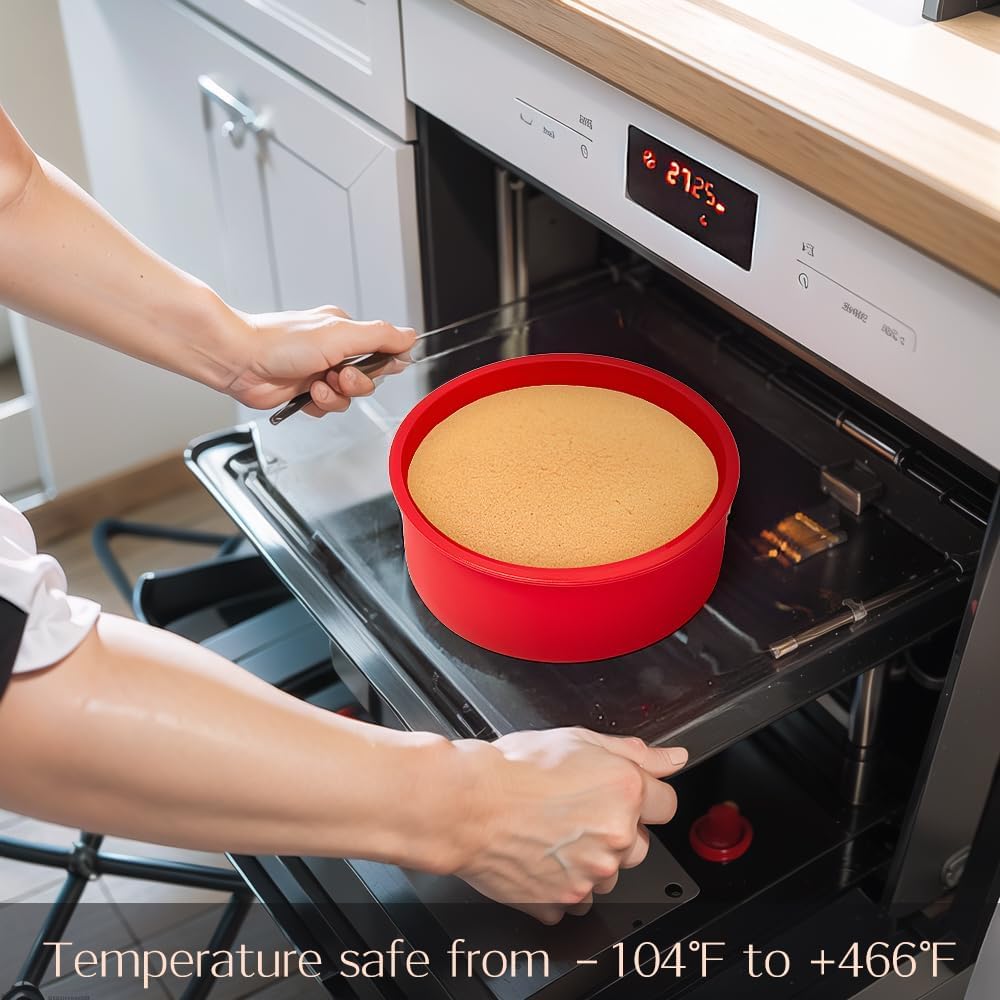 8 Inch Silicone Cake Pans (3 Pack) - Non-Stick Round Baking Molds for Layer Cake, Cheesecake & Chocolate - Perfect for Birthday, Wedding & Holiday Baking
