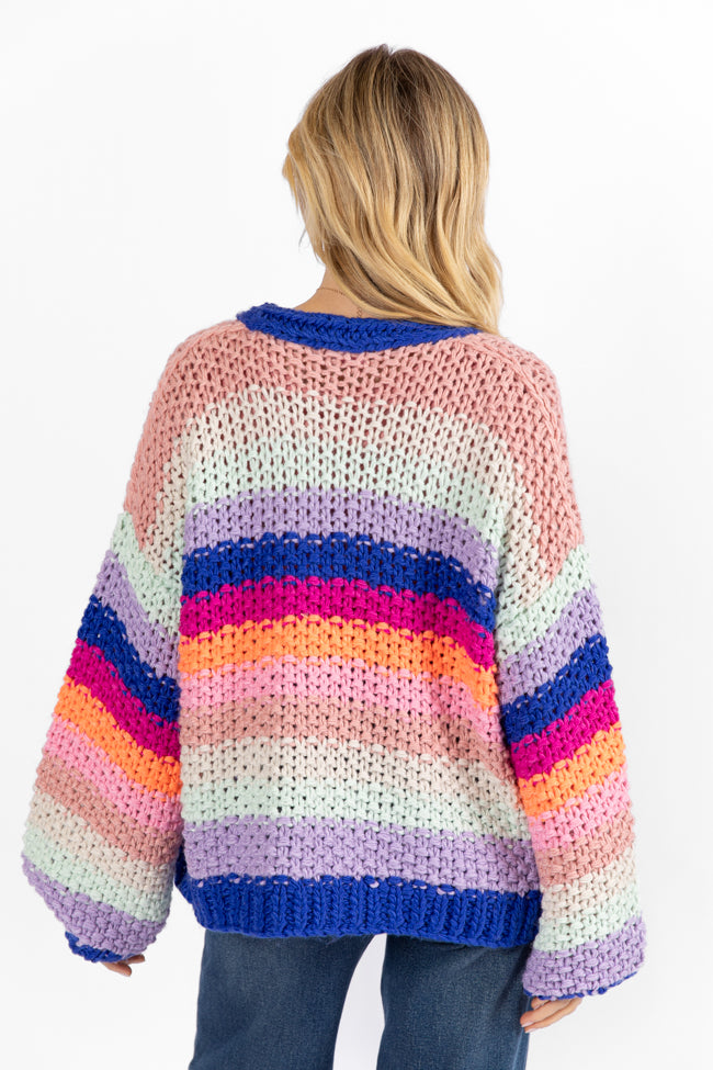 Forgot You Existed Navy Multi Striped Cardigan - Women's Casual Knit Sweater | Perfect for Fall Layering & Cozy Winter Outfits