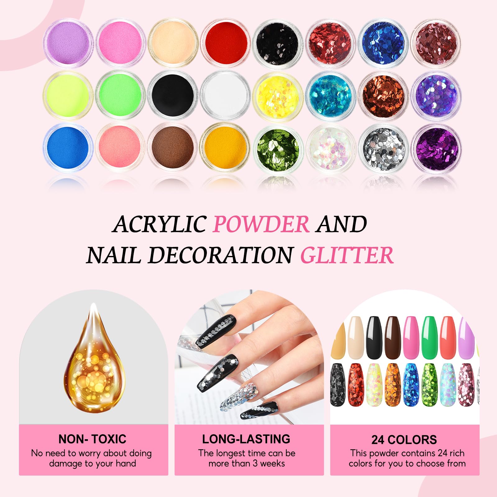 Professional Acrylic Nail Kit with Electric Drill - 6 Colors Acrylic Powder & 24PC Glitter Powder Set - Complete Nail Supplies with Rhinestones & Tips for Beginners - Perfect for Home Manicures, Salon Use & DIY Nail Art