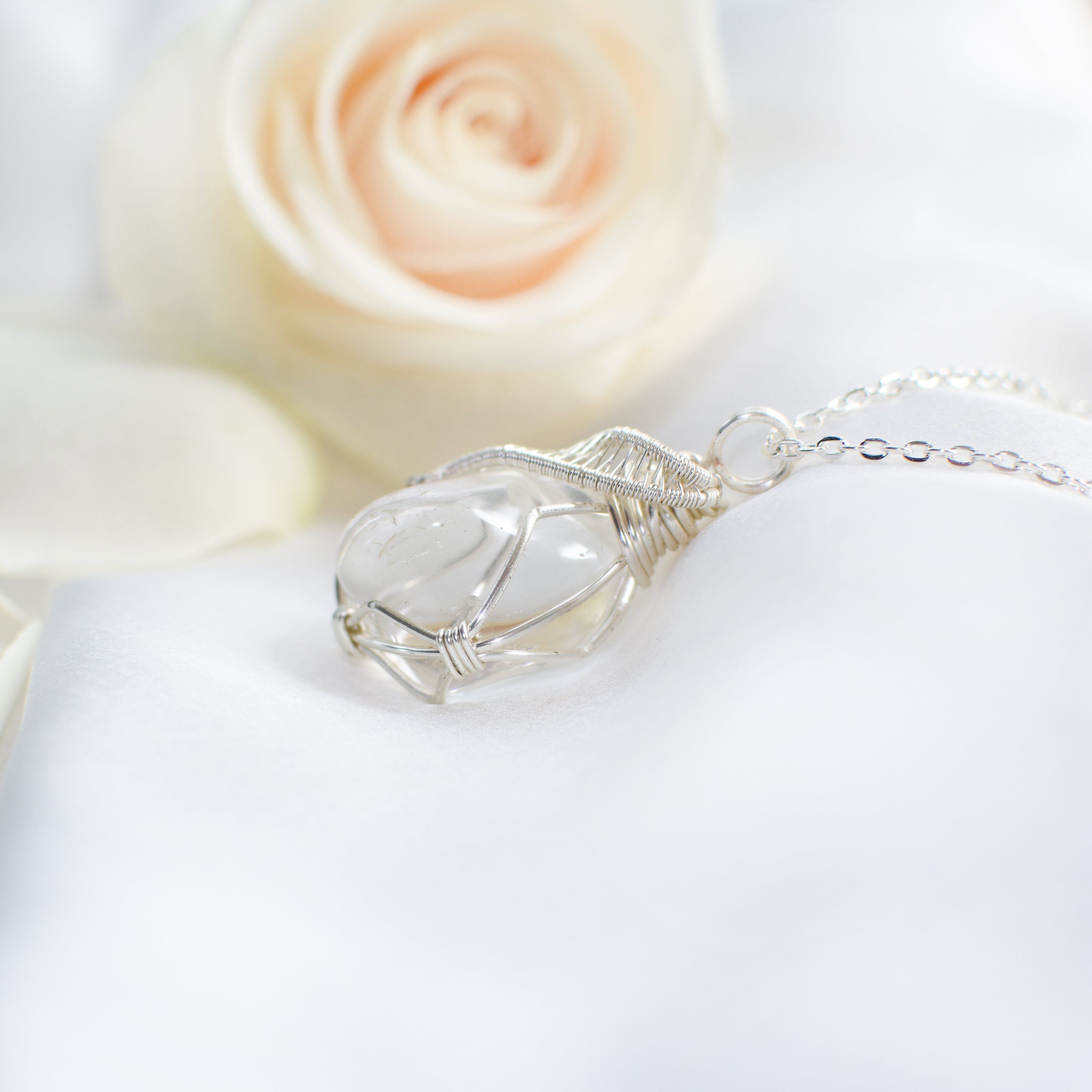 Rock Crystal Silver Pendant Necklace - Clear Quartz Healing Stone Jewelry for Women, Gift for Her | Spiritual Protection, Meditation & Energy Balancing