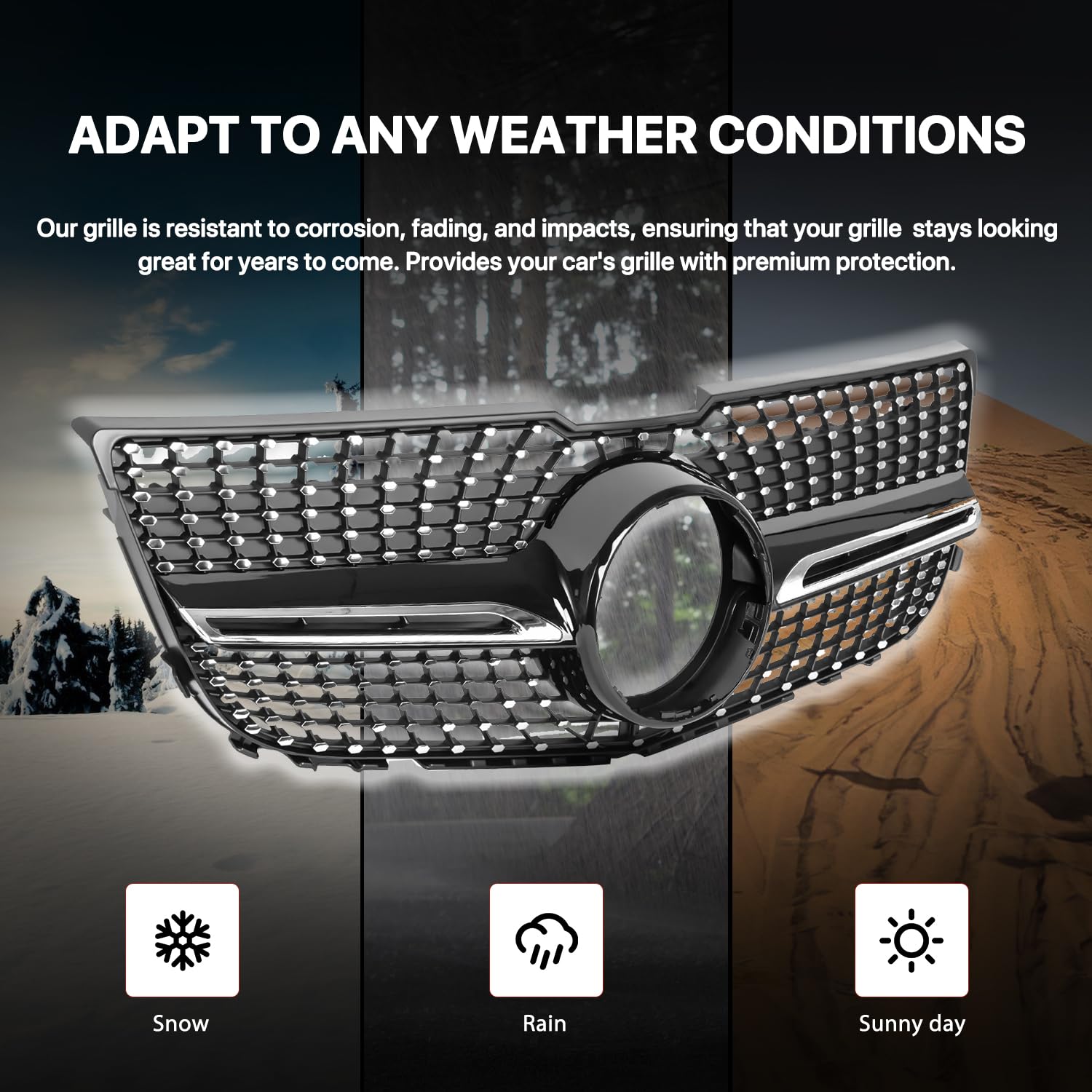KARPAL Diamond Front Grill Chrome Compatible with 2013-2015 Mercedes-Benz X204 GLK-CLASS Silver | Premium Car Grille Upgrade for Enhanced Style & Performance | Perfect for Car Enthusiasts & Custom Builds