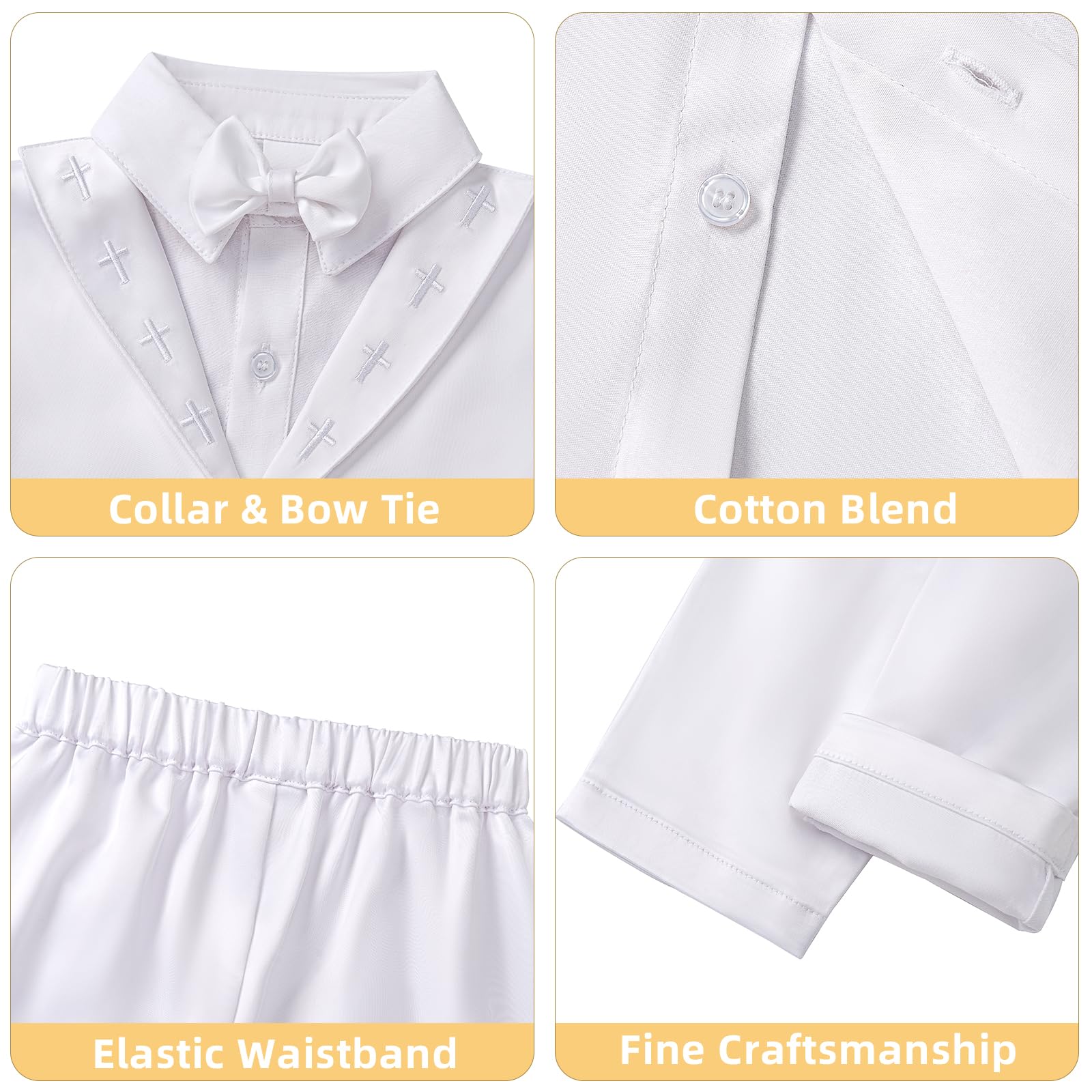 Booulfi Baby Boy Baptism Outfits - White Christening Suit with Dress Shirt & Pants - Perfect for Church Ceremonies, Christenings & Special Occasions
