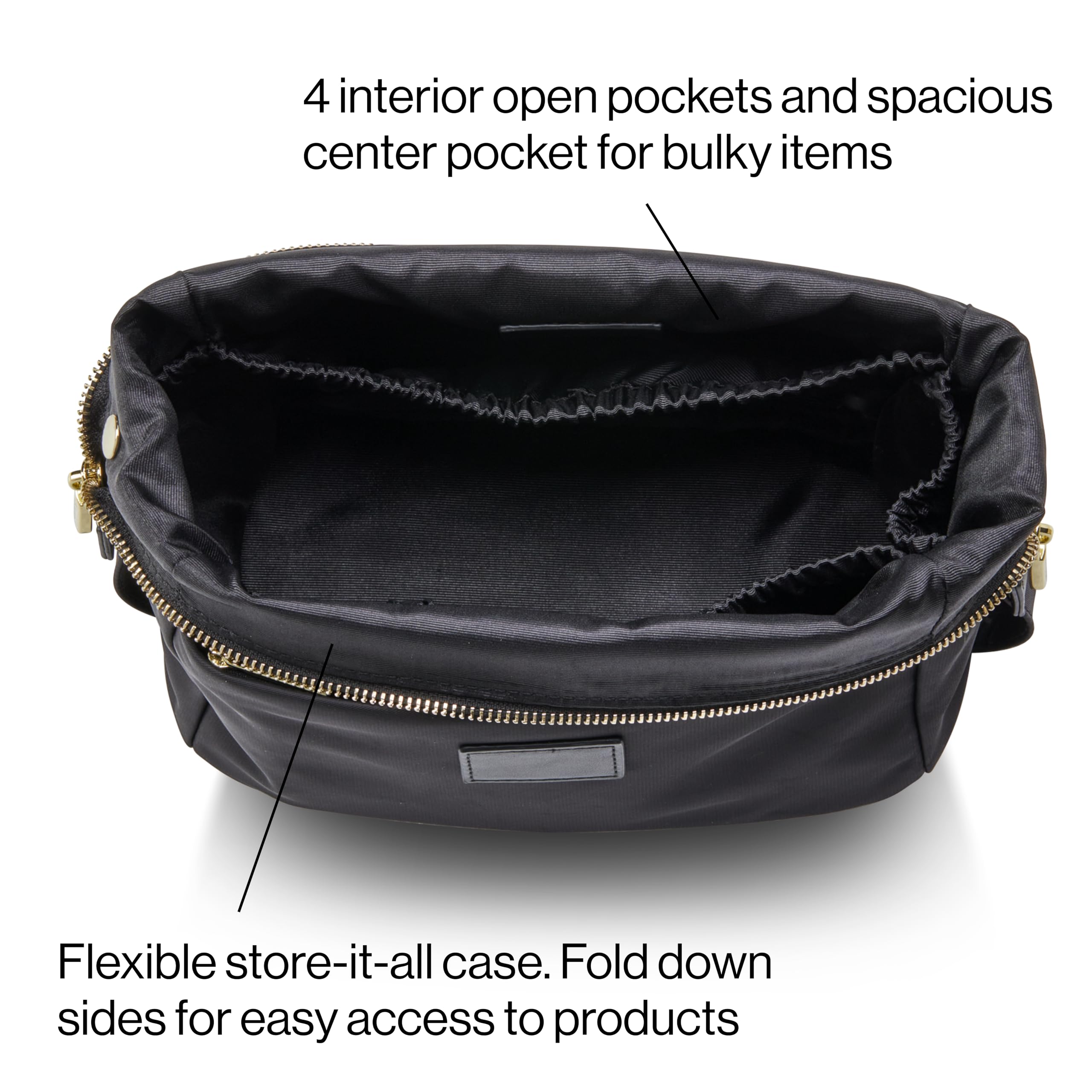 ETOILE Jet Setter Travel Case - Soft Flexible Foldable Makeup Cosmetic Bag for Women | Perfect for Airplane Carry-On, Weekend Getaways & Gym Essentials Organization (Black)