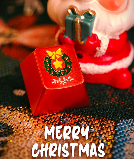 Christmas Themed 3-Piece Aluminum Alloy Metal Personalized Keycap Set - Custom Keyboard Decoration for Mechanical Keyboards (Perfect for Holiday Gaming & Office Workspace Setup)