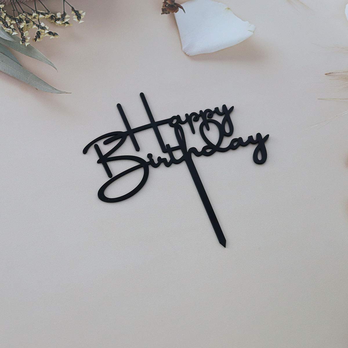 Happy Birthday Cake Topper - Elegant Black Acrylic Party Decor for Birthdays, Anniversaries & Celebrations | Perfect for Cakes, Cupcakes & Dessert Tables