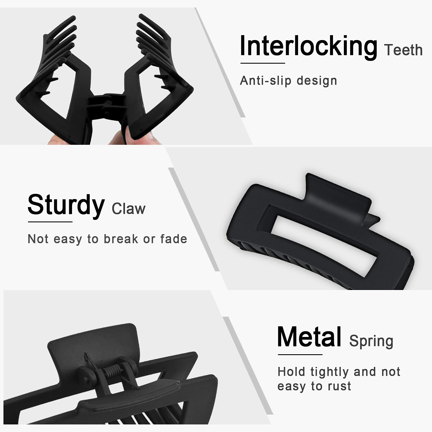 4.2 Inch Matte Rectangle Hair Claw Clips for Women - Non-Slip Jaw Clips for Thick & Thin Hair (Black & White) - Perfect for Ponytails, Buns & Everyday Hairstyles