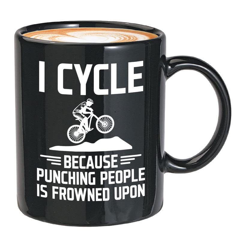11oz Black Mountain Bike Coffee Mug - Funny Cycling Gift for Bikers & Bike Lovers - Perfect for Road, Dirt & Mountain Biking Enthusiasts - Great for Coffee Breaks, Cycling Events & Outdoor Adventures
