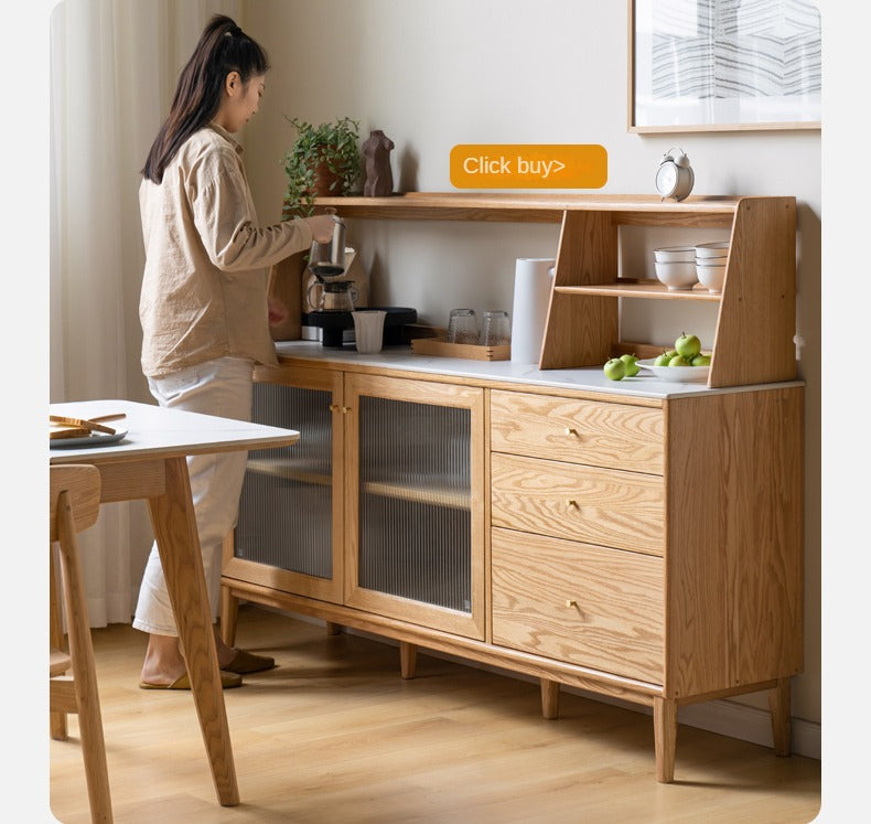 Solid Oak Wood Sideboard Buffet Cabinet - Rustic Dining Room Storage for Dishes, Linens & Entertaining Essentials