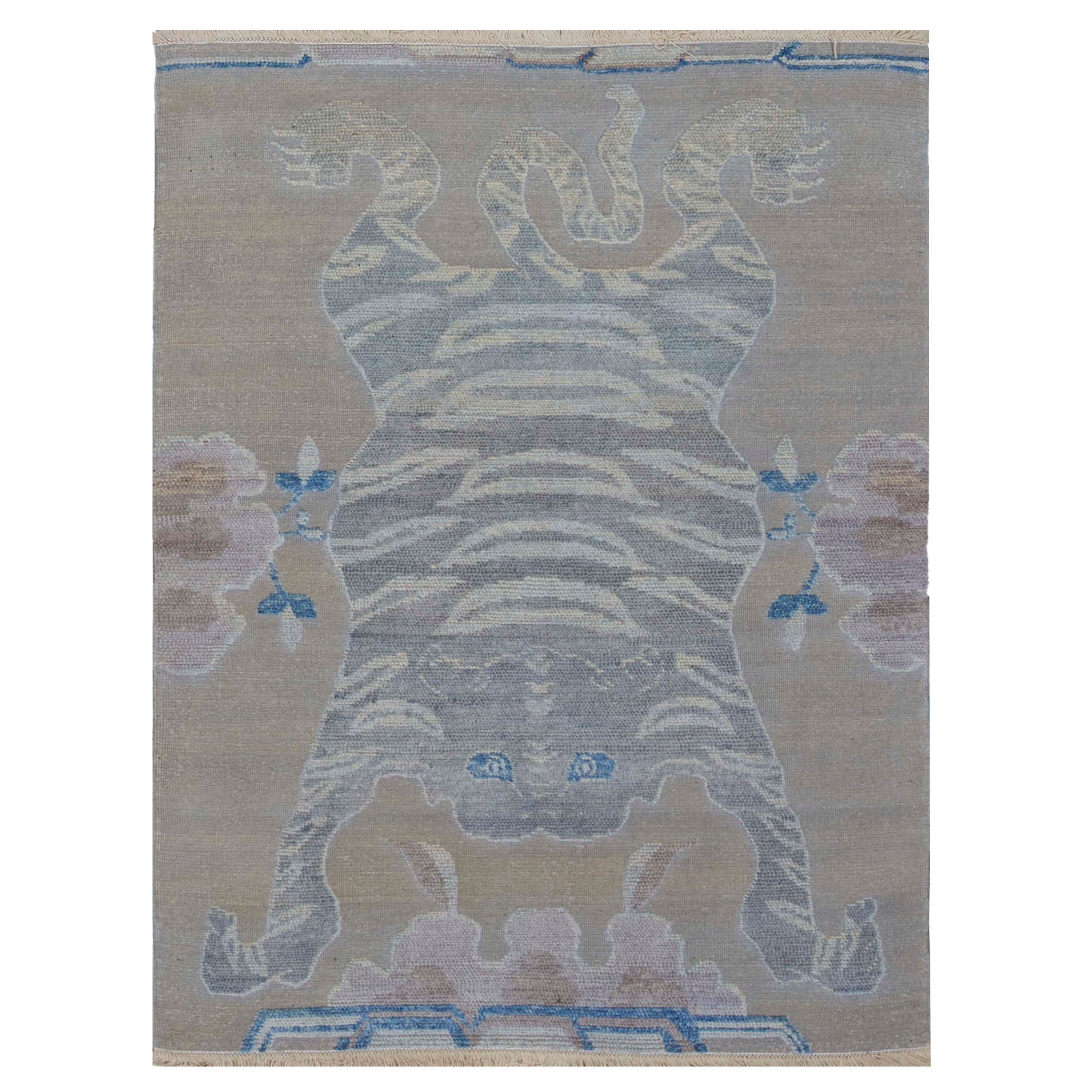 Antique Tibetan Handmade Wool Rug DD 427 Grey - Traditional Home Decor, Boho Chic Living Room, Bedroom, Office Floor Carpet