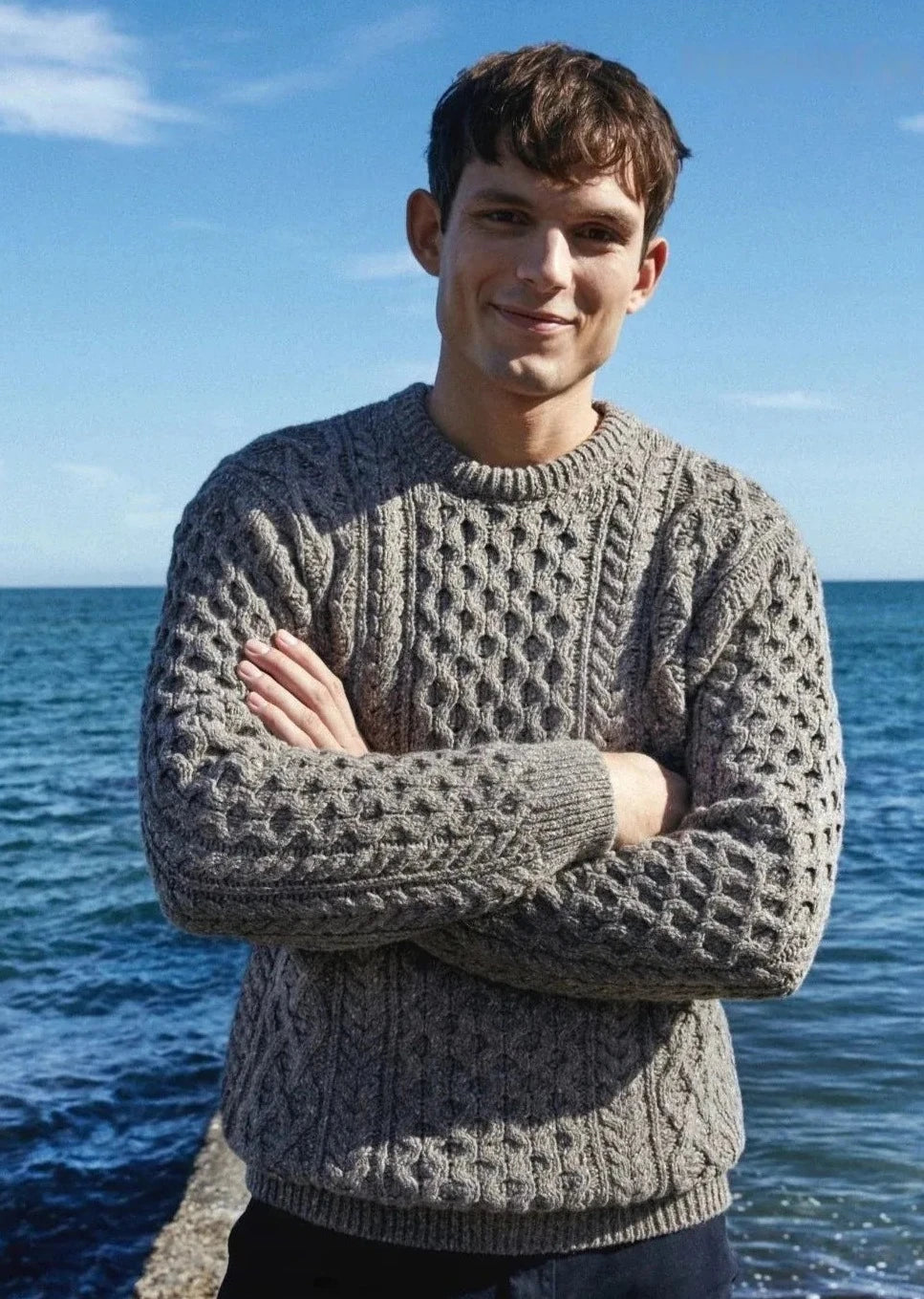 Premium Irish Men's Cashmere Aran Sweater - Soft Winter Knit Pullover for Cold Weather | Cozy Office Wear & Outdoor Activities