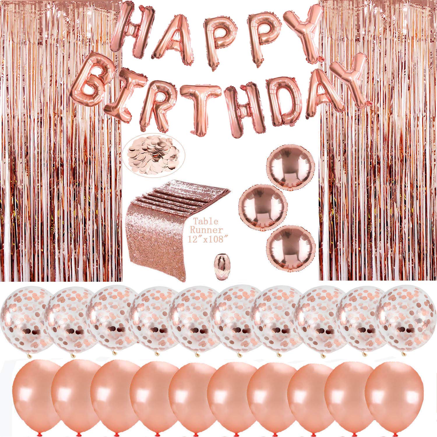 Rose Gold Happy Birthday Party Decorations Set - Balloons, Banner & Confetti for Birthday Celebrations | Perfect for Home Parties, Baby Showers & Special Events