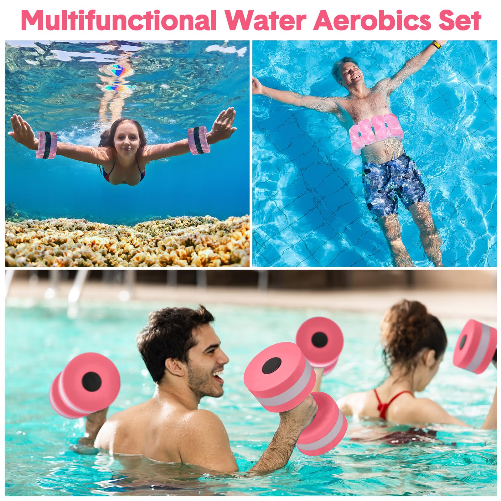5-Piece Aquatic Exercise Set with 2 Ankle Weights, 2 Water Dumbbells & Swim Belt - Perfect for Pool Workouts, Water Aerobics & Hydrotherapy