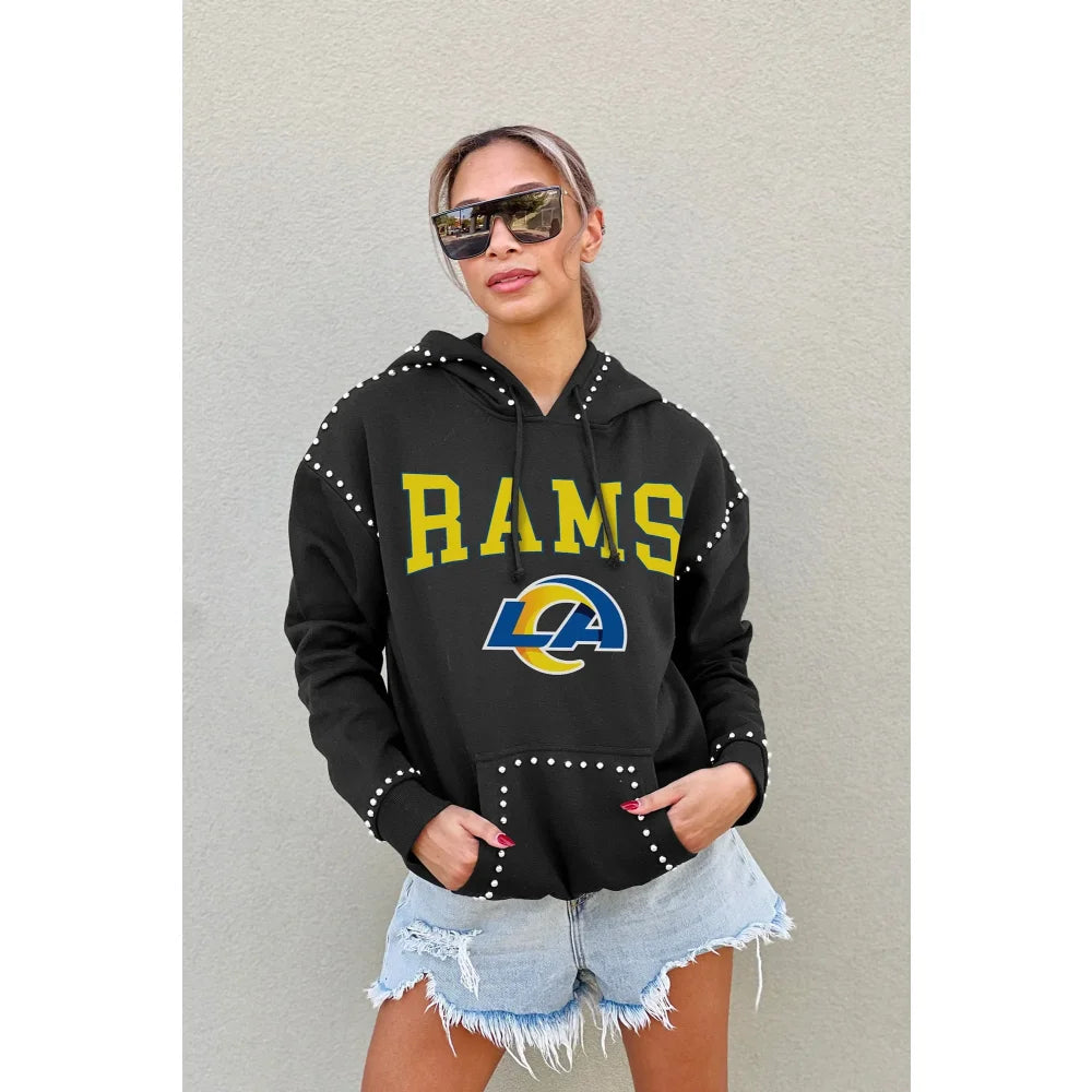 Los Angeles Rams Women's Studded Pullover Hoodie - NFL Football Team Apparel for Game Day & Casual Wear - Cozy Fleece Sweatshirt for Fans & Supporters