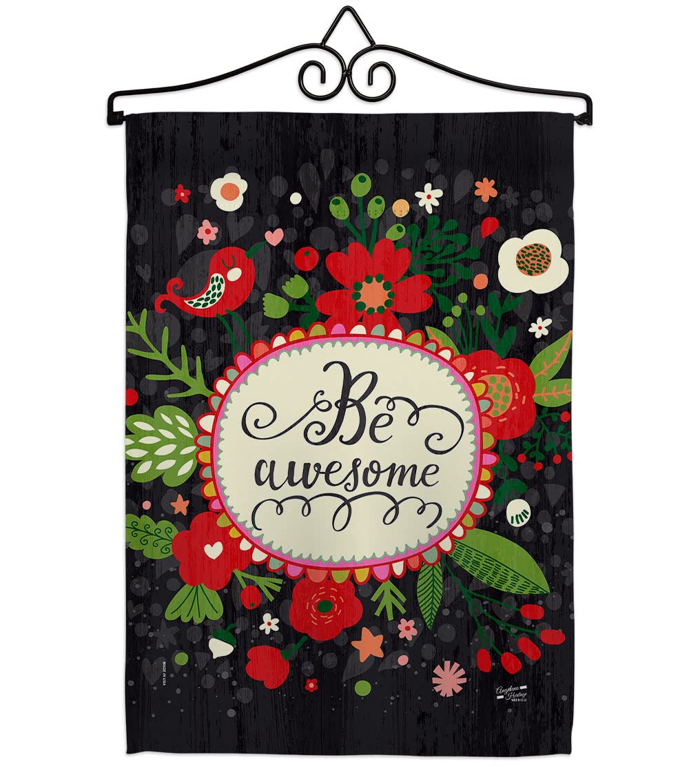 Be Awesome Garden Flag Set - Double-Sided 13x18.5 Inch Inspirational Yard Banner with Love, Hope & Wisdom Sayings - Made in USA - Perfect for Front Porch Decor, Housewarming Gifts & Outdoor Home Decoration
