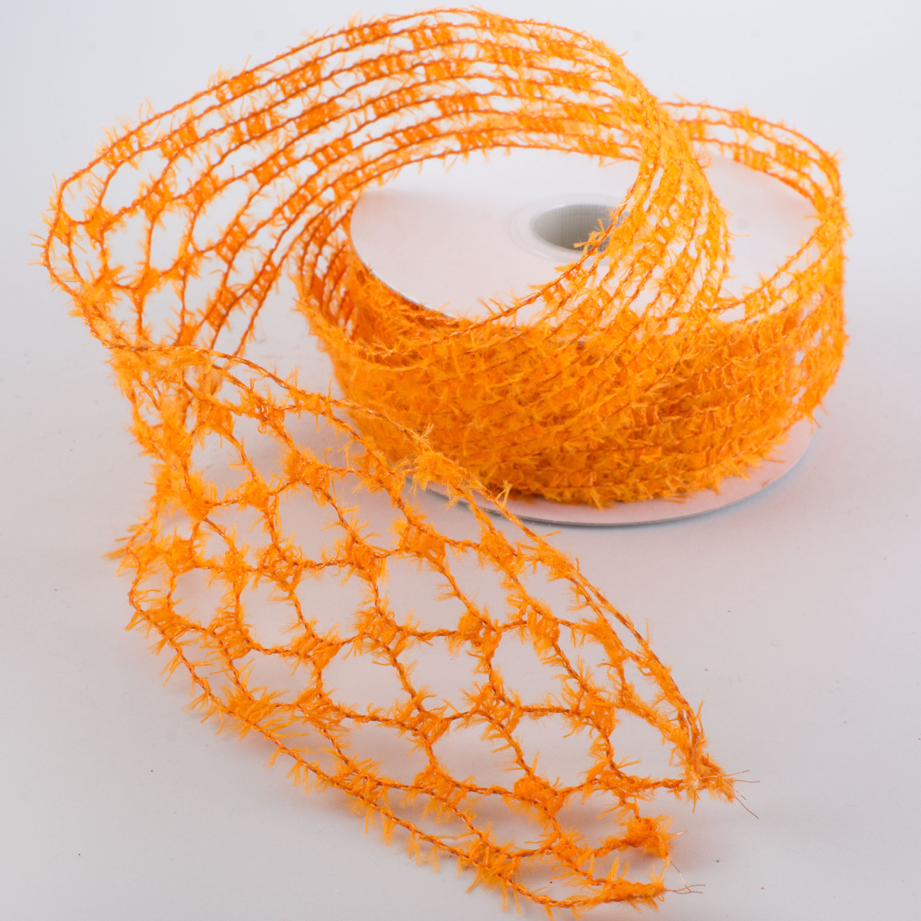 1.5 Inch Fuzzy Open Weave Ribbon - Soft Decorative Orange Ribbon (10 Yards) for Gift Wrapping, DIY Crafts, Hair Bows and Party Decorations
