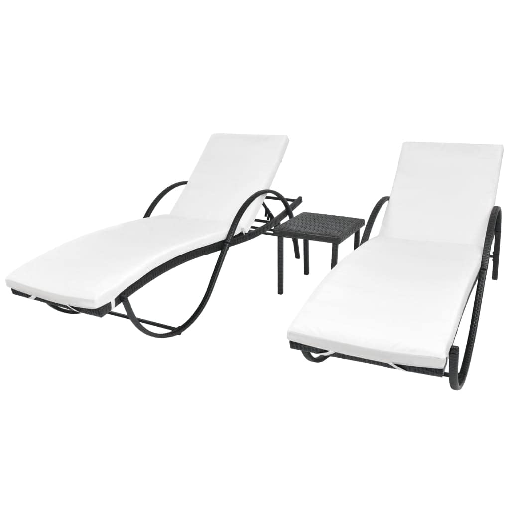 vidaXL 2-Piece Patio Lounge Chair Set with Cushions & Backrest - Black Poly Rattan Outdoor Chaise Lounge, Sunbed & Sunlounger with Side Table | Perfect for Poolside, Garden, Patio & Backyard Relaxation