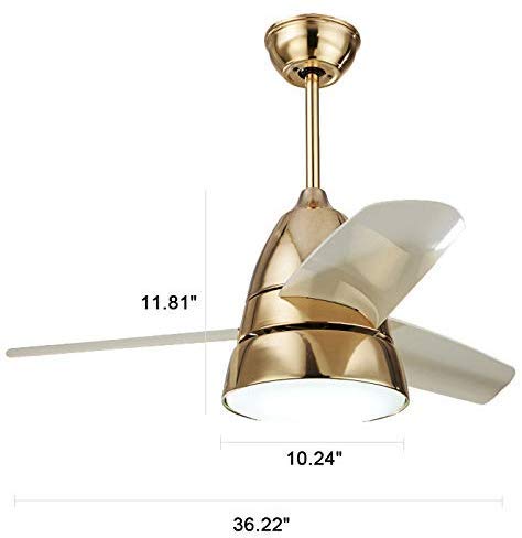 LITFAD 10.24 Inch Gold LED Ceiling Fan with Light - 3 Blade Modern Chandelier Pendant for Bedroom & Living Room - 110V-120V Indoor Ceiling Fan Light Fixture
