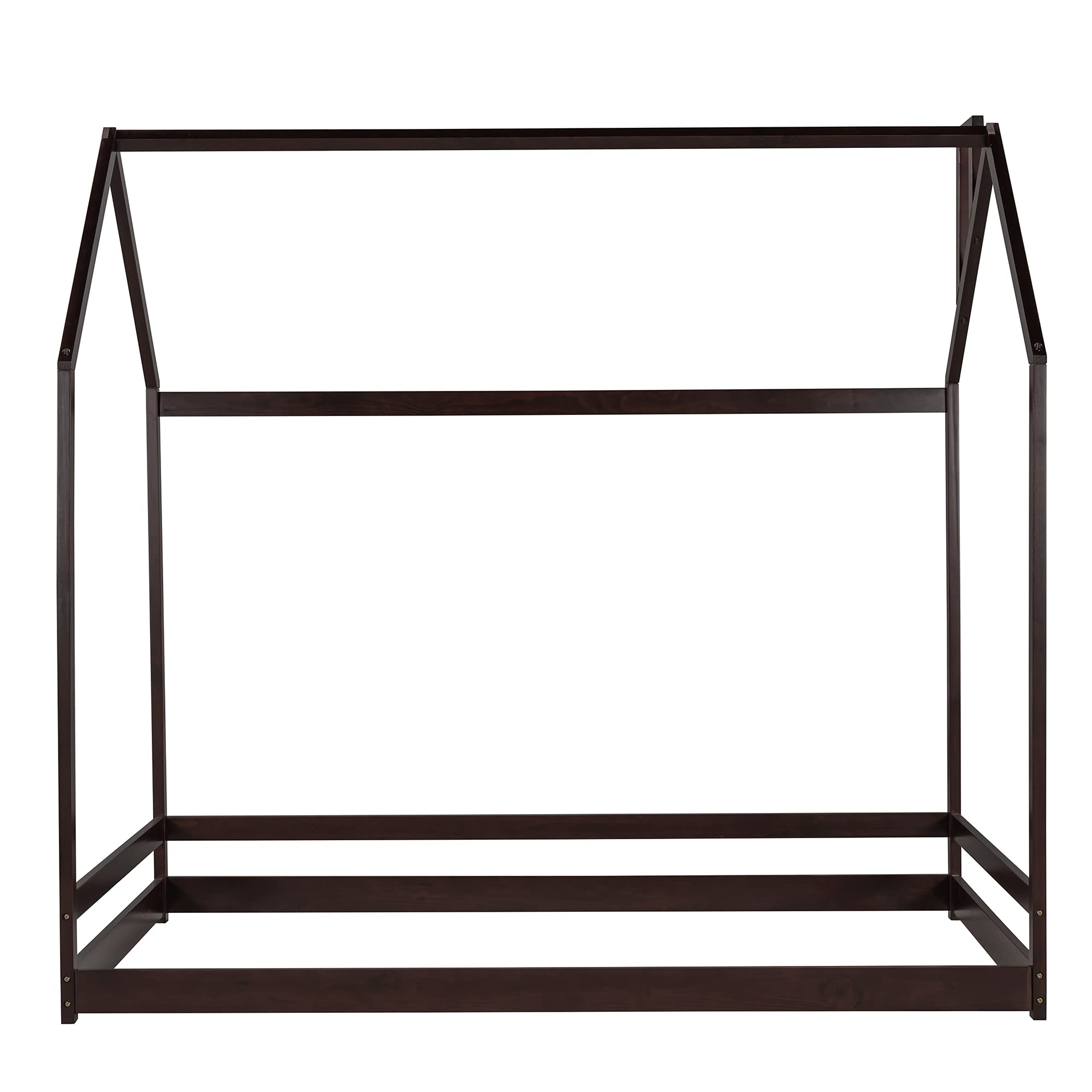 Twin Size Wooden Playhouse Canopy Bed Frame for Kids - House Design with Tent, Low Floor Height in Espresso Finish | Perfect for Bedrooms, Playrooms & Sleepovers