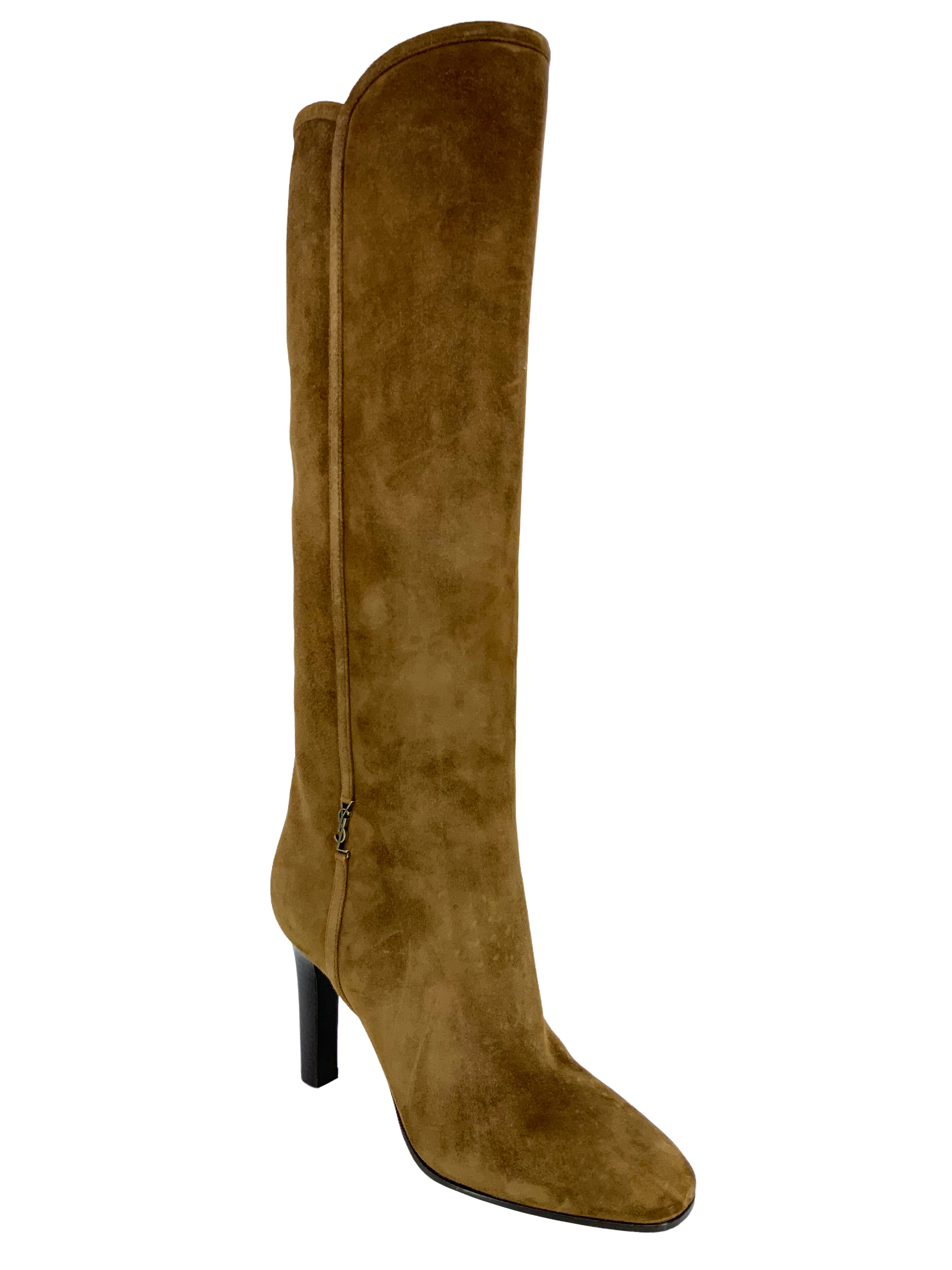 SAINT LAURENT Jane 90 Suede Knee High Boots Women's Size 7.5 - Brand New Luxury Boots for Fall Winter Fashion, Date Night & Office Wear
