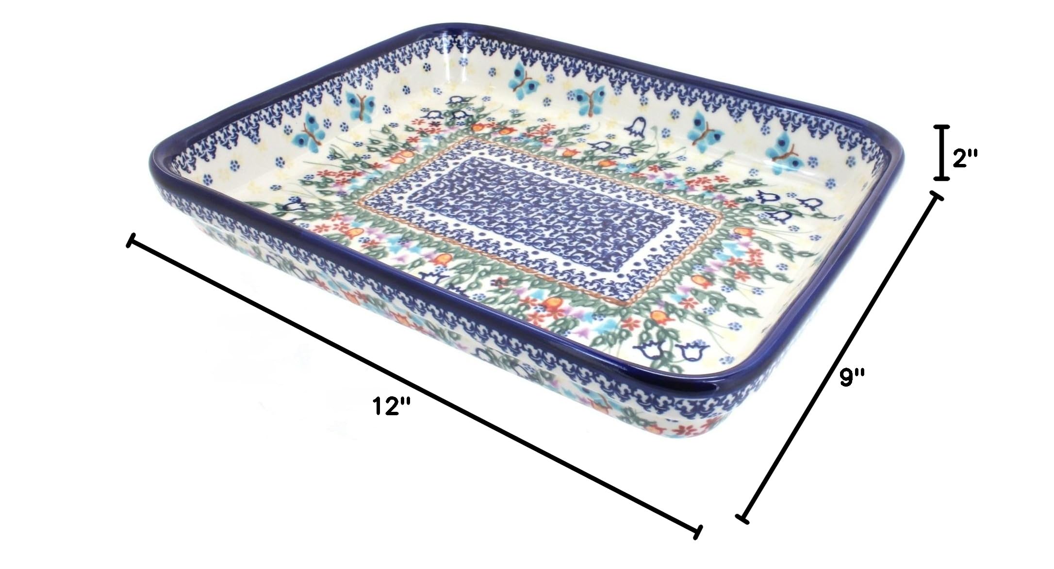 Blue Rose Polish Pottery Garden of Eden Large Rectangular Baker - Handmade Ceramic Baking Dish for Casseroles, Bread & Desserts | Perfect for Holiday Cooking & Rustic Kitchen Decor