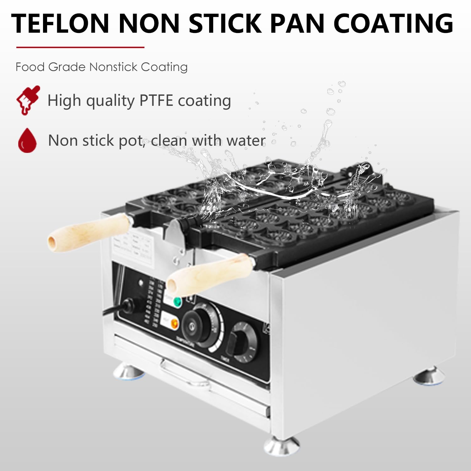 Commercial Taiyaki Fish Waffle Maker - 14pcs Non-Stick Big Eye Small Fish Waffle Iron with Adjustable Temperature (50-300°C/122-572°F) - Perfect for Cafes, Dessert Shops, and Home Breakfast Cooking