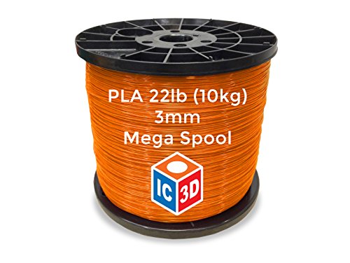 IC3D Orange 2.85mm PLA 3D Printer Filament 10kg Spool - High Precision +/-0.05mm Dimensional Accuracy - Professional Grade 3D Printing Material - Made in USA - Perfect for Large-Scale 3D Printing Projects, Cosplay Props & Industrial Prototyping