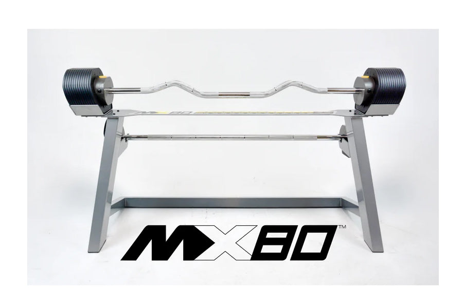 MX80 Rapid Change Adjustable Barbell & Curl Bar System (20-80lbs) - Home Gym Equipment for Strength Training & Weightlifting Workouts