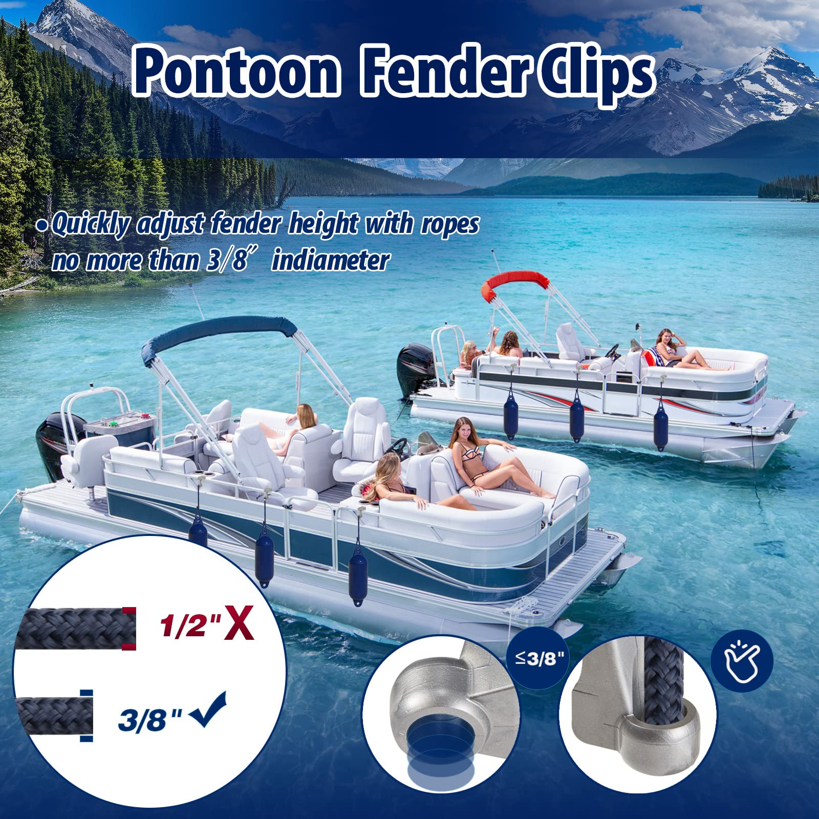 Premium Pontoon Boat Fender Clips - Heavy Duty Square Rail Hangers & Adjusters for Secure Docking - Compatible with Most Pontoon Bumpers - Perfect for Marinas, Docks & Waterfront Protection