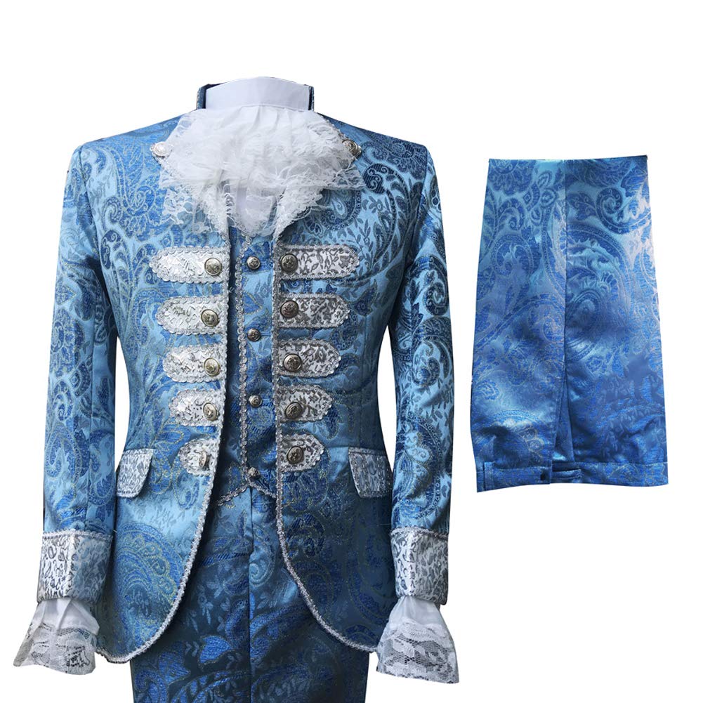 Men's Venetian Ball Halloween Costume Suit - Elegant Blazer Dress with Jabot Lace Tie & Matching Pants for Adult Formal Events, Cosplay, and Themed Parties