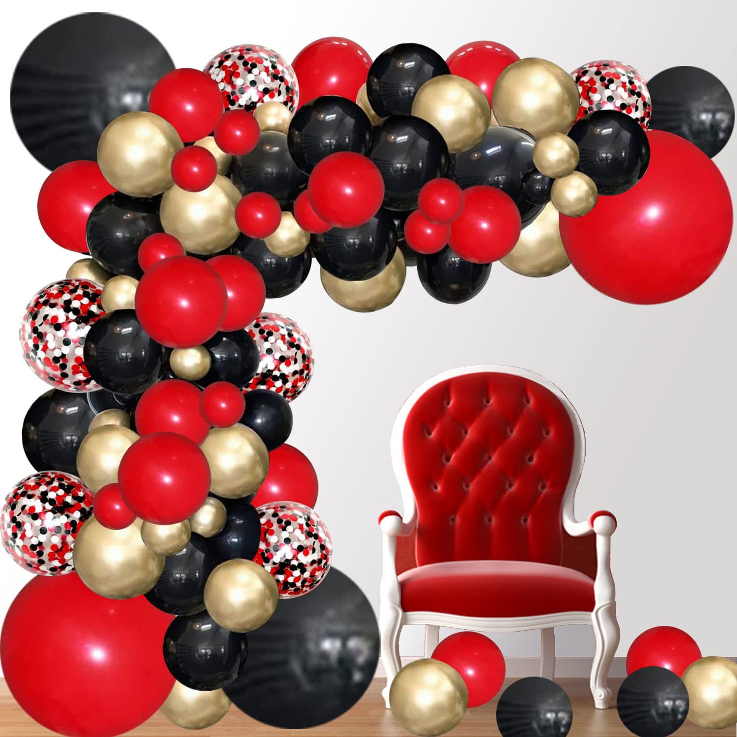 Red and Black Balloon Garland Kit with Gold Accents - Premium Balloon Arch Decor for Birthday, Wedding, New Year, Graduation, Anniversary & Casino Theme Parties - Perfect for Indoor/Outdoor Celebrations and Event Decorations