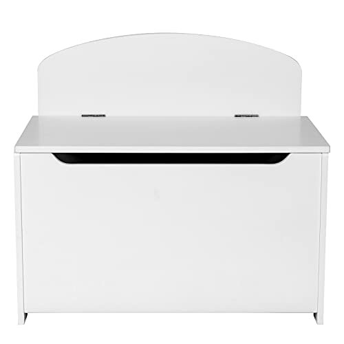 White Wooden Toy Box & Storage Chest with Seat Bench - Kids Room Organizer, Entryway Storage Cabinet with 2 Safety Hinges - Perfect for Nursery, Playroom & Home Entryway Organization