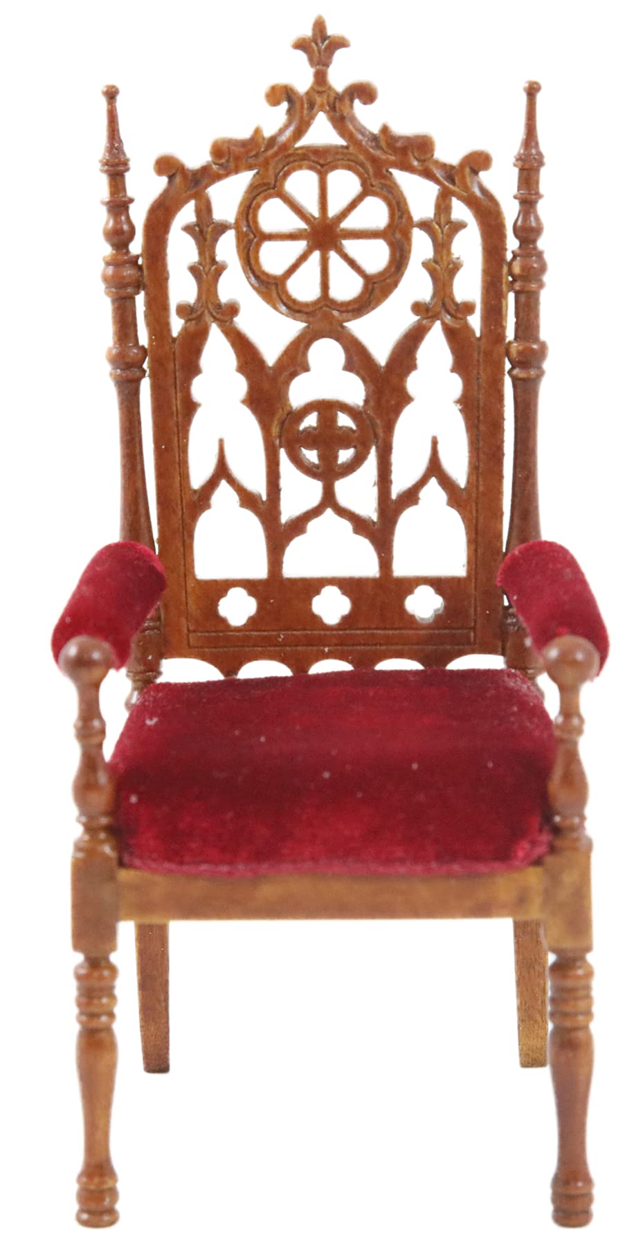 Melody Jane Dollhouse Miniature Red Walnut Jacobean Arm Chair - 1:12 Scale Dollhouse Dining Room Furniture for Collectors & DIY Miniature Scenes - Perfect for Victorian Dollhouse Decor & Miniature Displays
