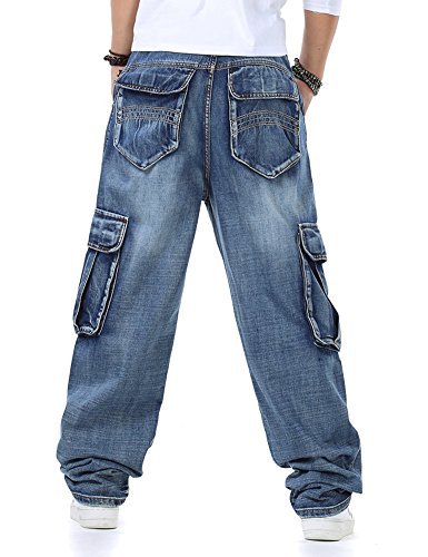 Men's Baggy Hip Hop Jeans Plus Size 30-46 with Multi-Pockets | Skateboard Cargo Pants for Men | Tactical Denim Joggers | Perfect for Streetwear, Urban Fashion & Skateboarding