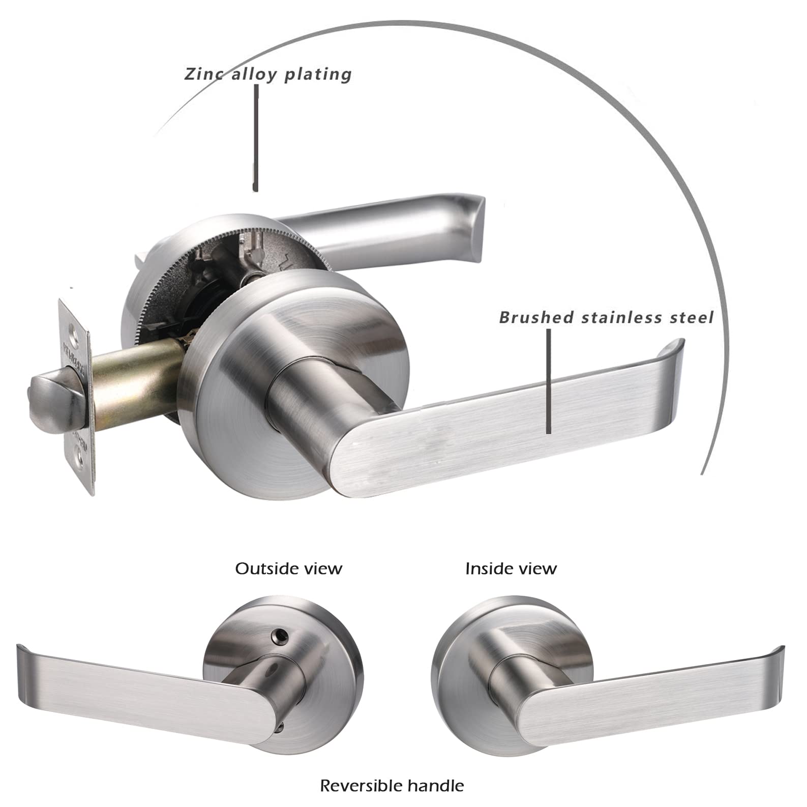 Heavy Duty Satin Nickel Lever Handle Lock for Hall & Closet Doors - Non-Locking Passage Door Hardware (HTL02) - Perfect for Bedrooms, Bathrooms & Interior Doors