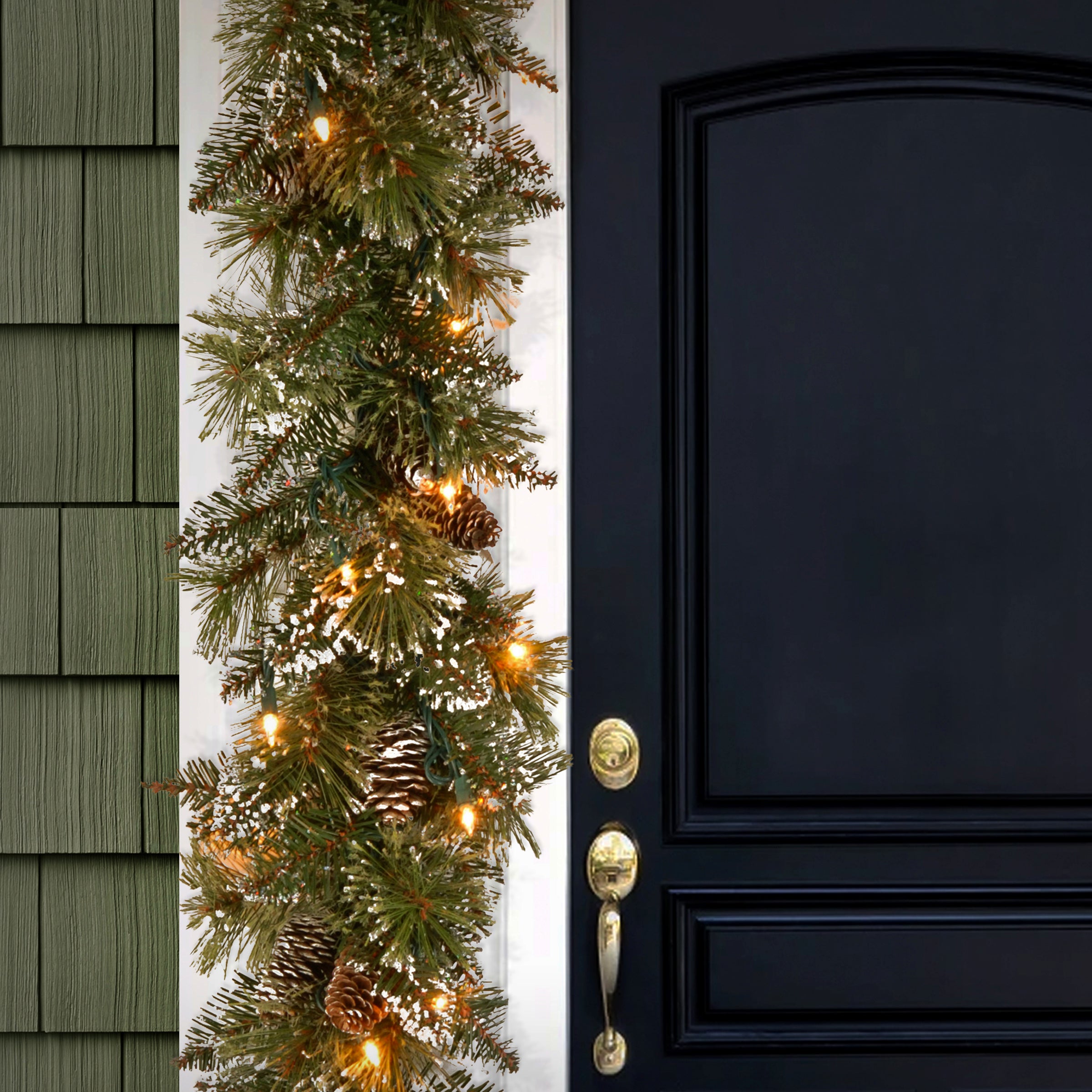 6 ft. Pre-Lit Glittery Bristle Pine Garland with Warm White LED Lights - Perfect for Christmas Tree Decor, Mantel Decorations, and Holiday Home Décor