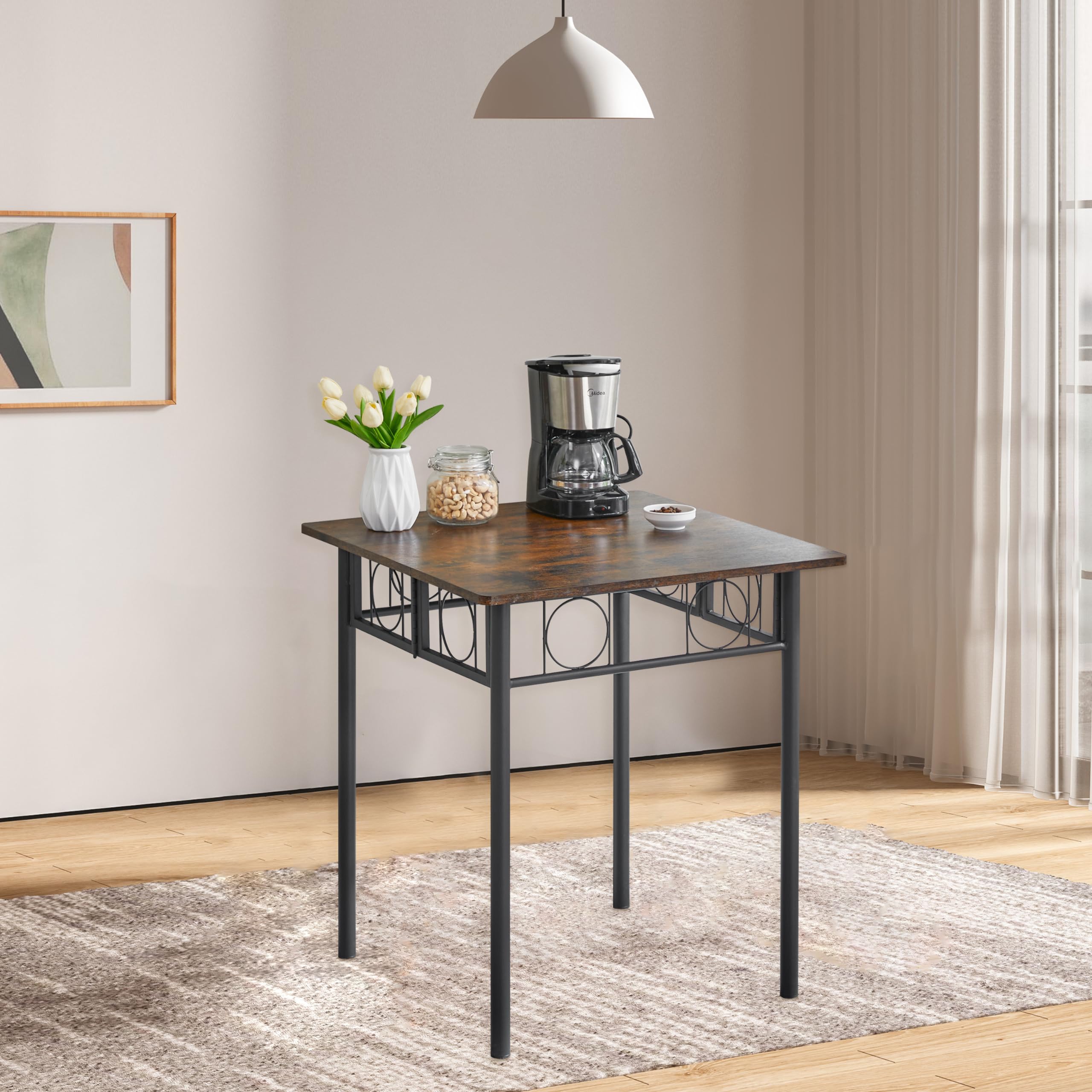 JOIN IRON 4-Person Folding Dining Table with Removable Panels - No Assembly Required Space-Saving Kitchen Table with Metal Legs (Brown) - Perfect for Small Apartments, Dorms, and Compact Dining Areas