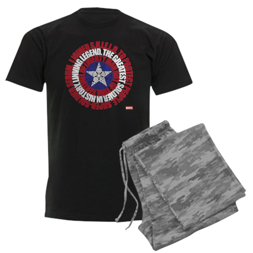 Captain America Word Shield Men's Dark Pajama Set - Superhero Sleepwear for Marvel Fans | Comfortable Lounge Pajamas for Men | Perfect for Movie Nights, Cosplay & Gift Giving