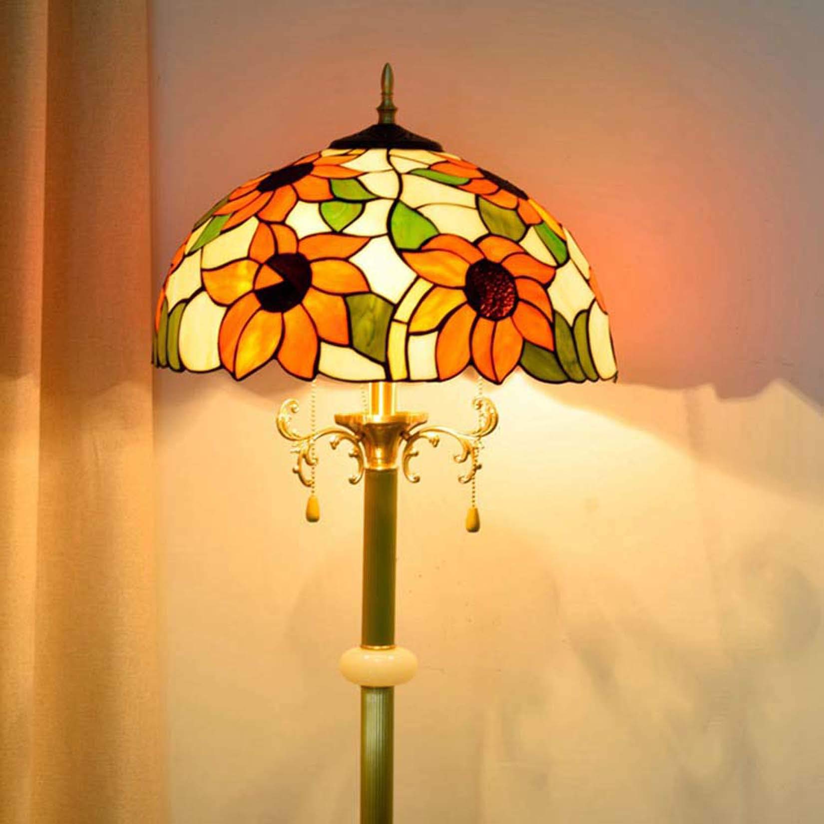 Tiffany Style Sunflower Floor Lamp - Handcrafted Stained Glass Floor Light for Bedroom & Living Room Decor - 16 Inch Reading Lamp - Perfect for Cozy Reading Nooks & Farmhouse Style Home Decor