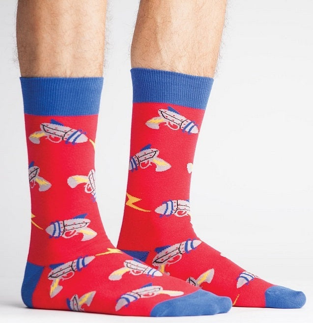Sock It To Me Rayguns Men's Crew Socks - Fun Novelty Socks for Men, Comfortable Cotton Blend, Retro Sci-Fi Design - Perfect for Gifts, Cosplay & Everyday Wear