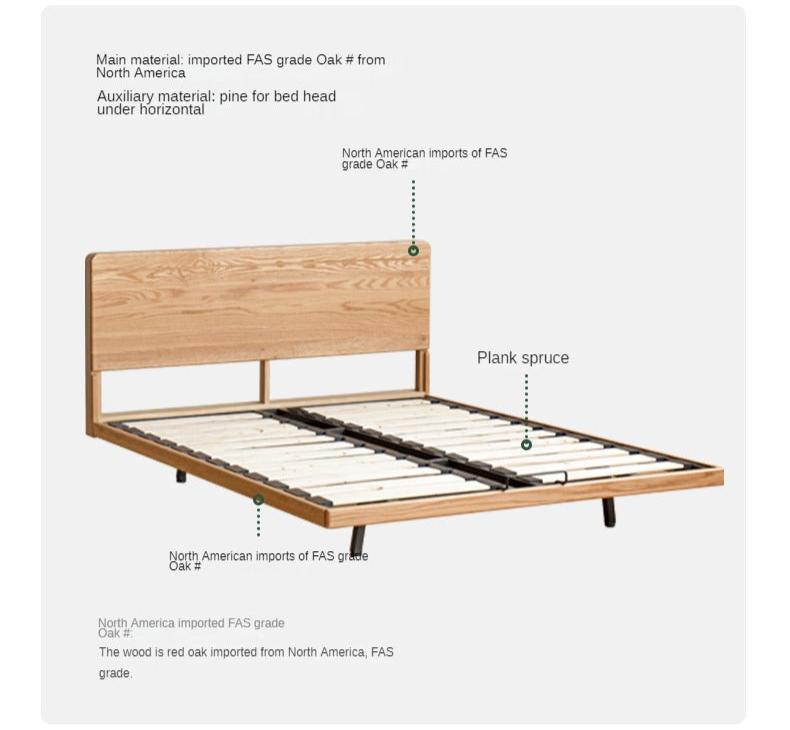 Oak Solid Wood Suspended Bed Frame - Queen Size Floating Platform Bed with Headboard - Modern Minimalist Bedroom Furniture for Loft, Apartment & Small Spaces