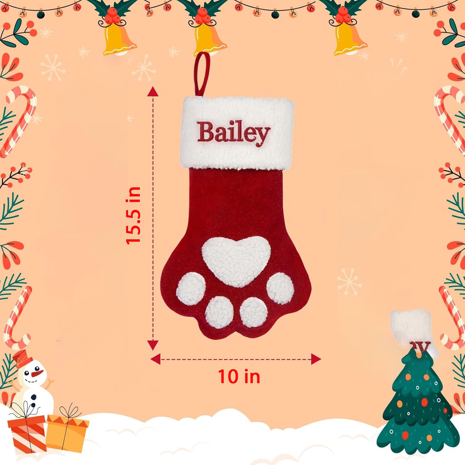 Personalized Embroidered Pet Christmas Stocking for Dogs & Cats - Large Custom Name Pet Stocking with Paw Design, Holiday Fireplace Hanging Decor (1 Piece) | Perfect for Family Christmas Celebrations & Pet Lover Gifts