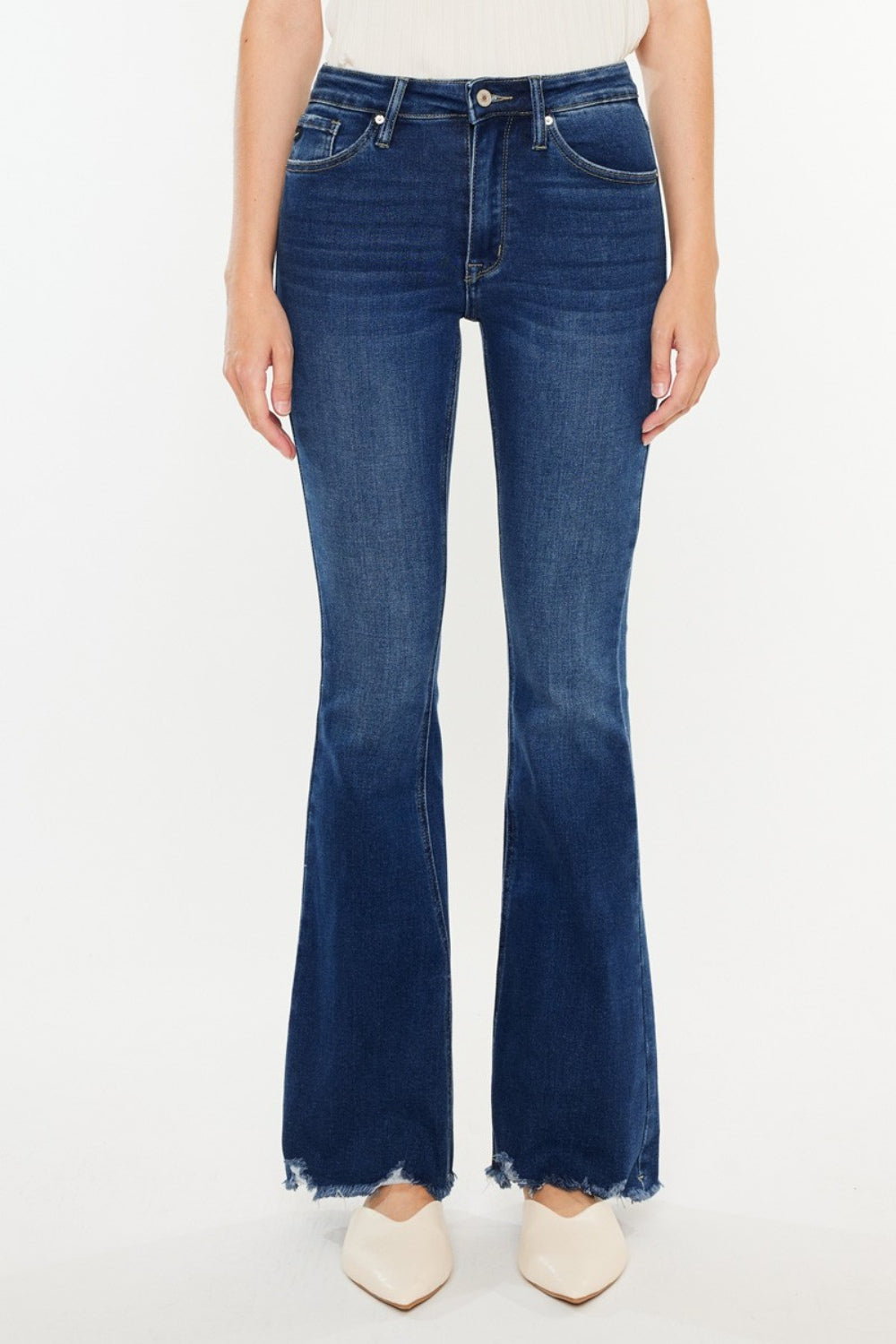 Kancan Women's Raw Hem Flare Jeans - High Waisted Stretch Denim Pants for Casual & Retro Style | Perfect for Everyday Wear, Date Night & 70s Vintage Outfits