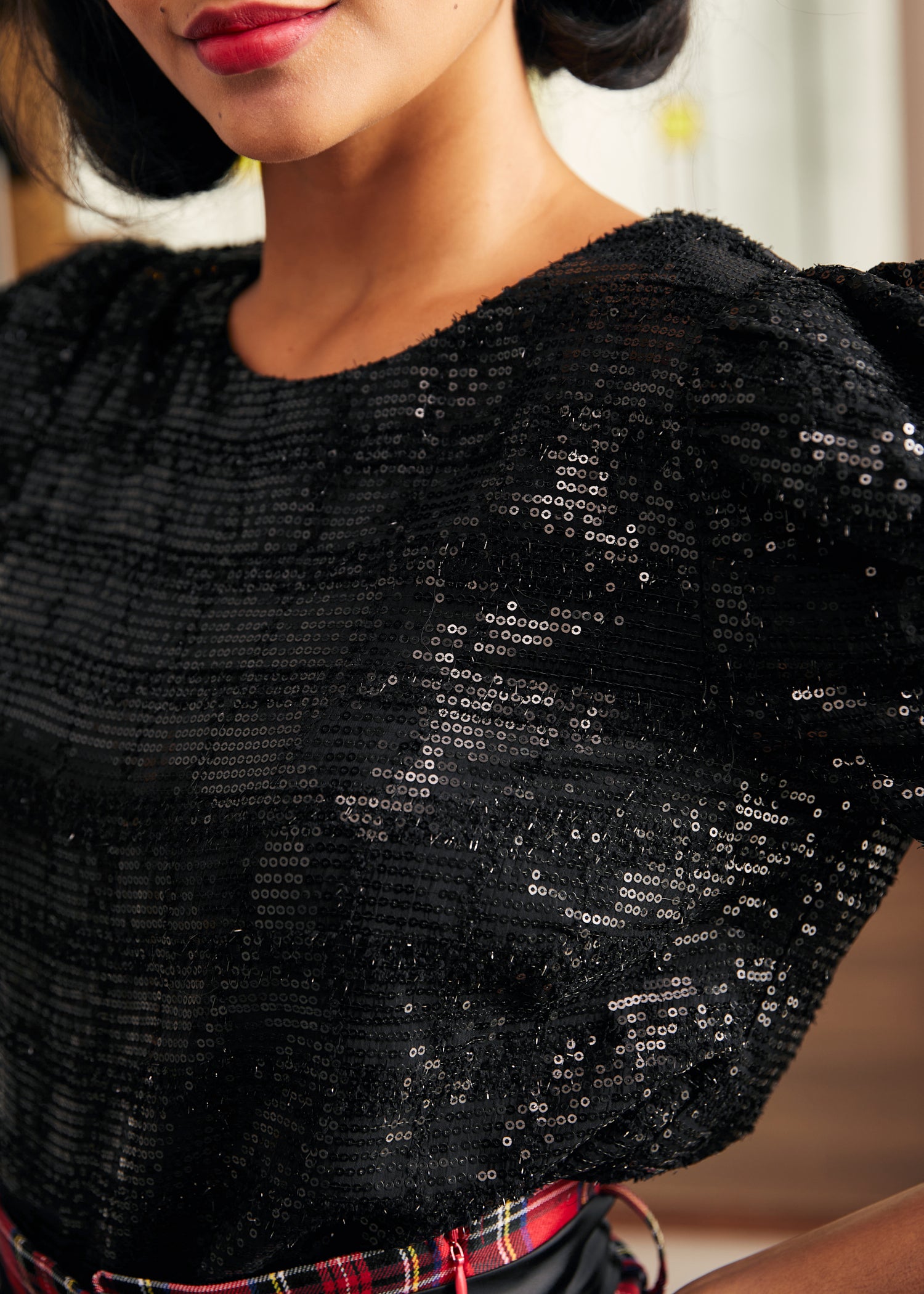 Festive Frolic Bubble Sleeve Crew Neck T-Shirt for Women - Trendy Casual Top for Parties, Dates & Everyday Wear