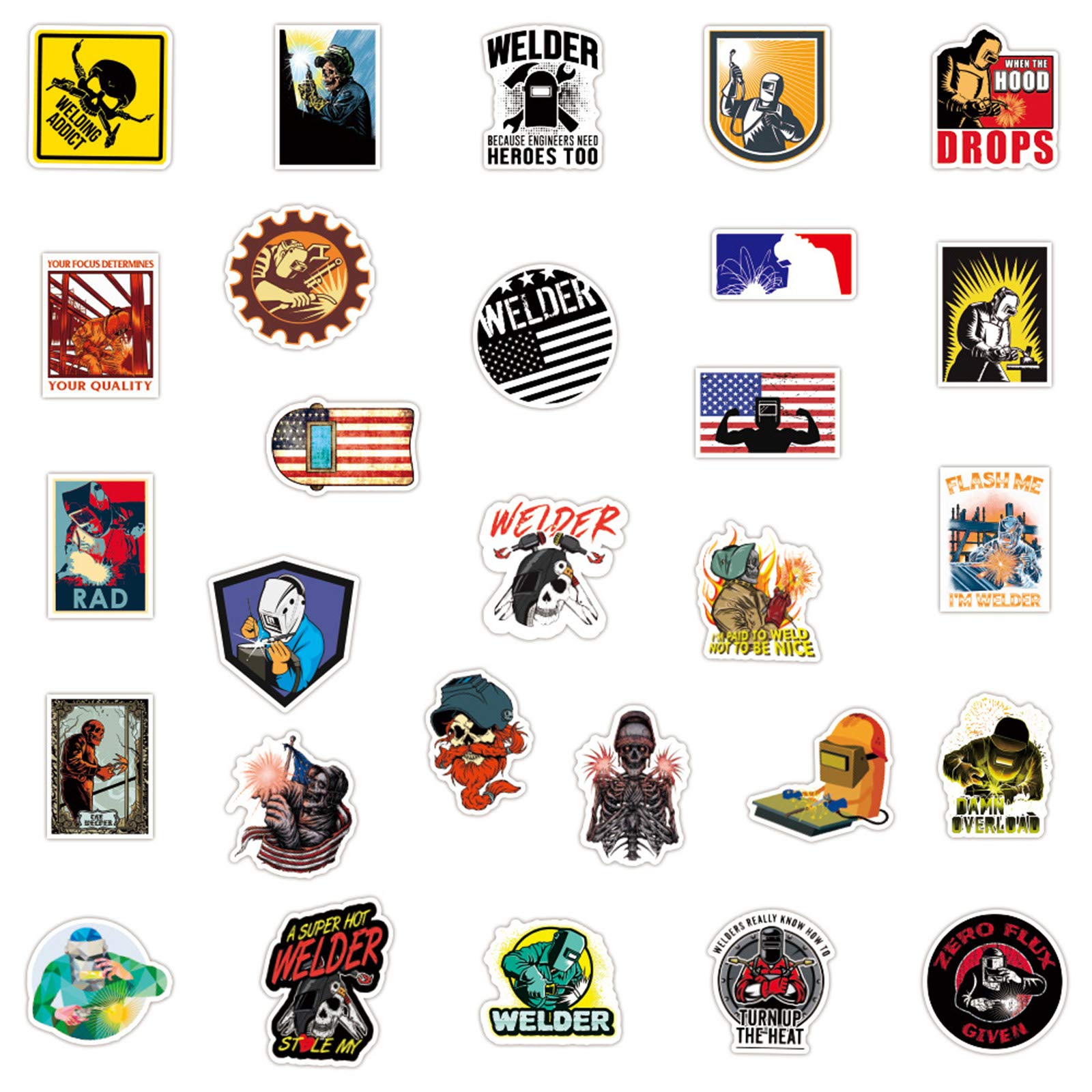 50pcs Cool Welding Stickers for Helmet - Durable Vinyl Decals for Hard Hats, Toolboxes, Laptops, Motorcycles & Skateboards - Perfect for Welders, DIY Enthusiasts & Industrial Workers