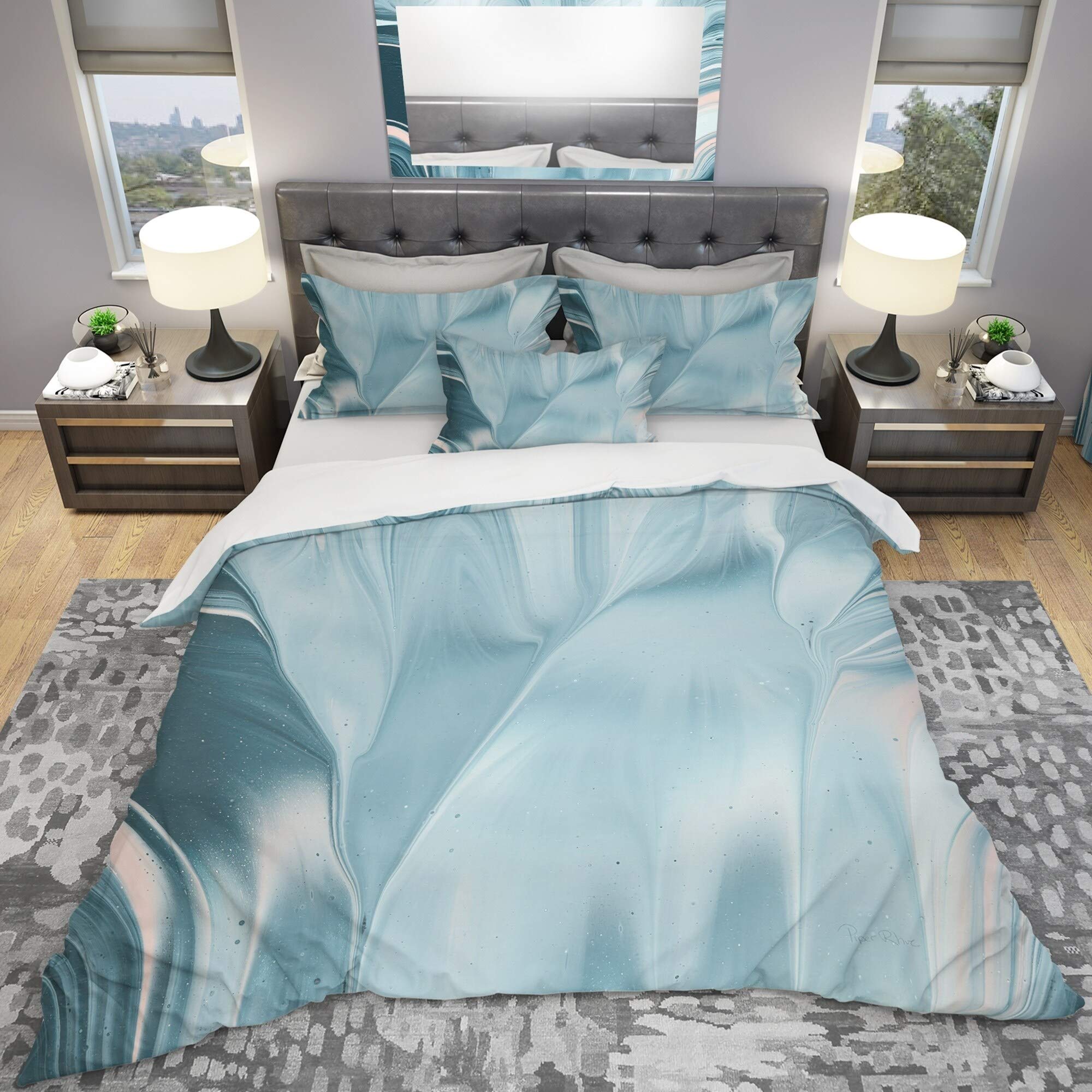 Blue Modern Water I Geometric Bedding Set - King Duvet Cover & 2 Shams | 3-Piece Contemporary Bedroom Decor | Perfect for Master Bedrooms, Guest Rooms & Modern Home Styling